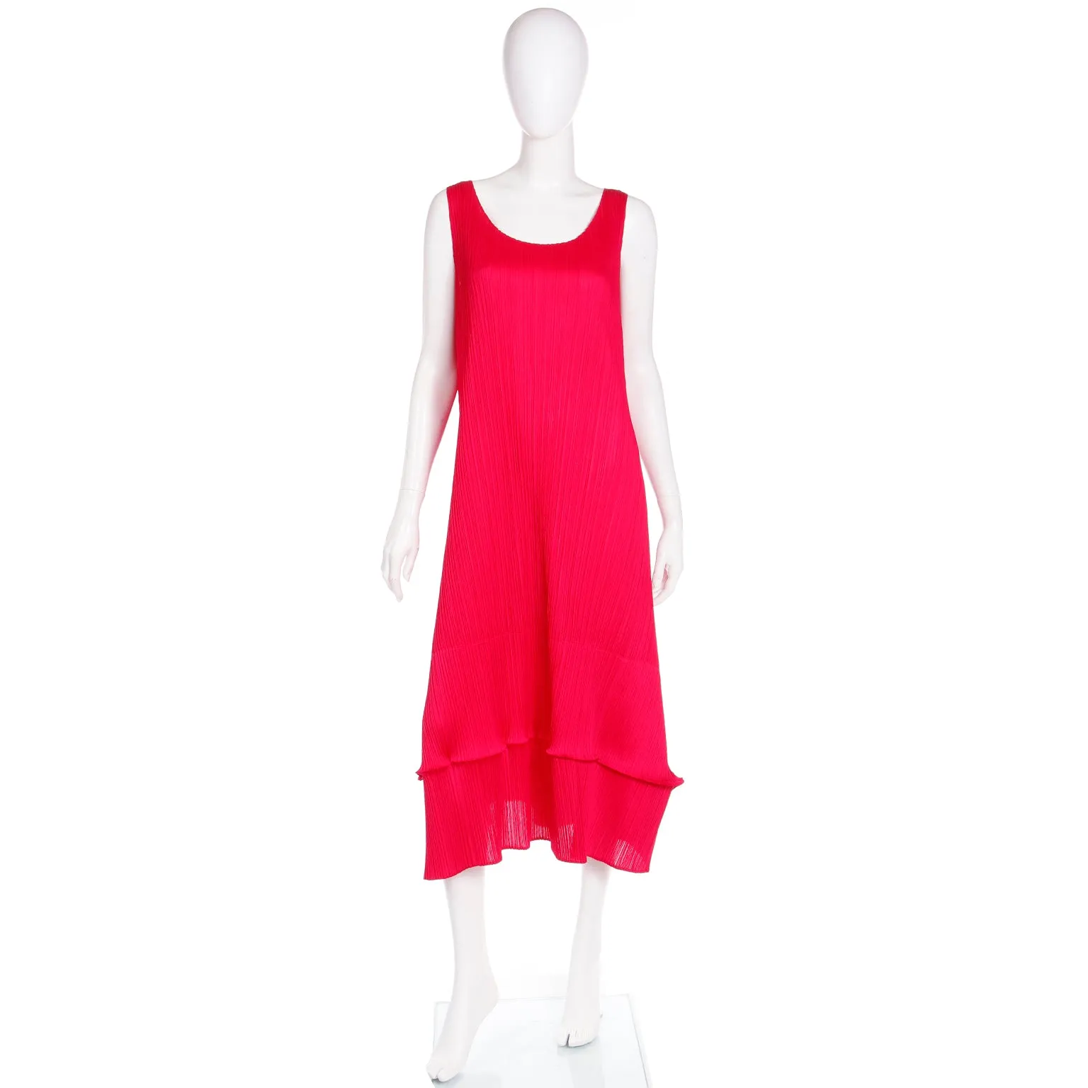 1990s Issey Miyake Vintage Raspberry Pink Red Pleats Please Dress