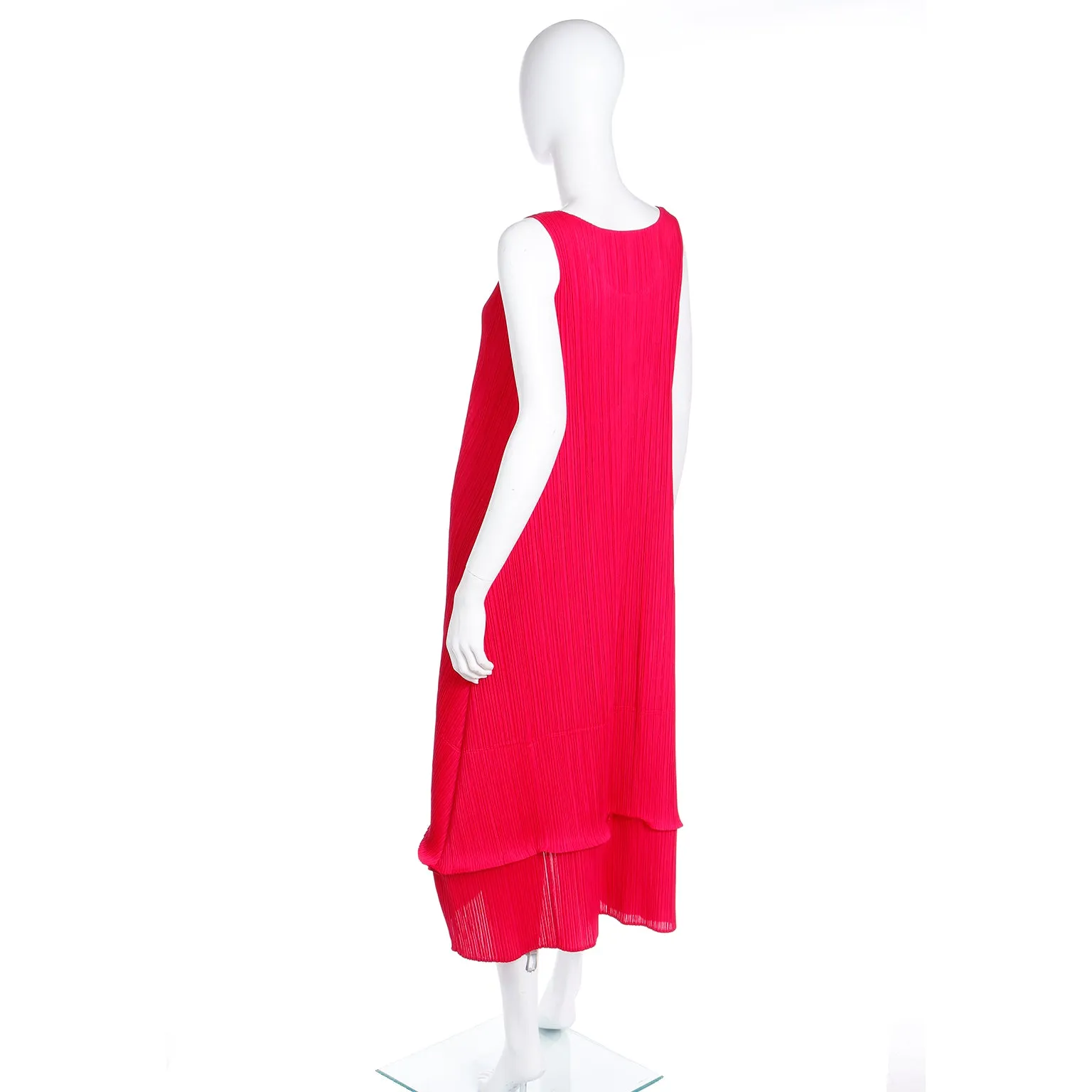 1990s Issey Miyake Vintage Raspberry Pink Red Pleats Please Dress