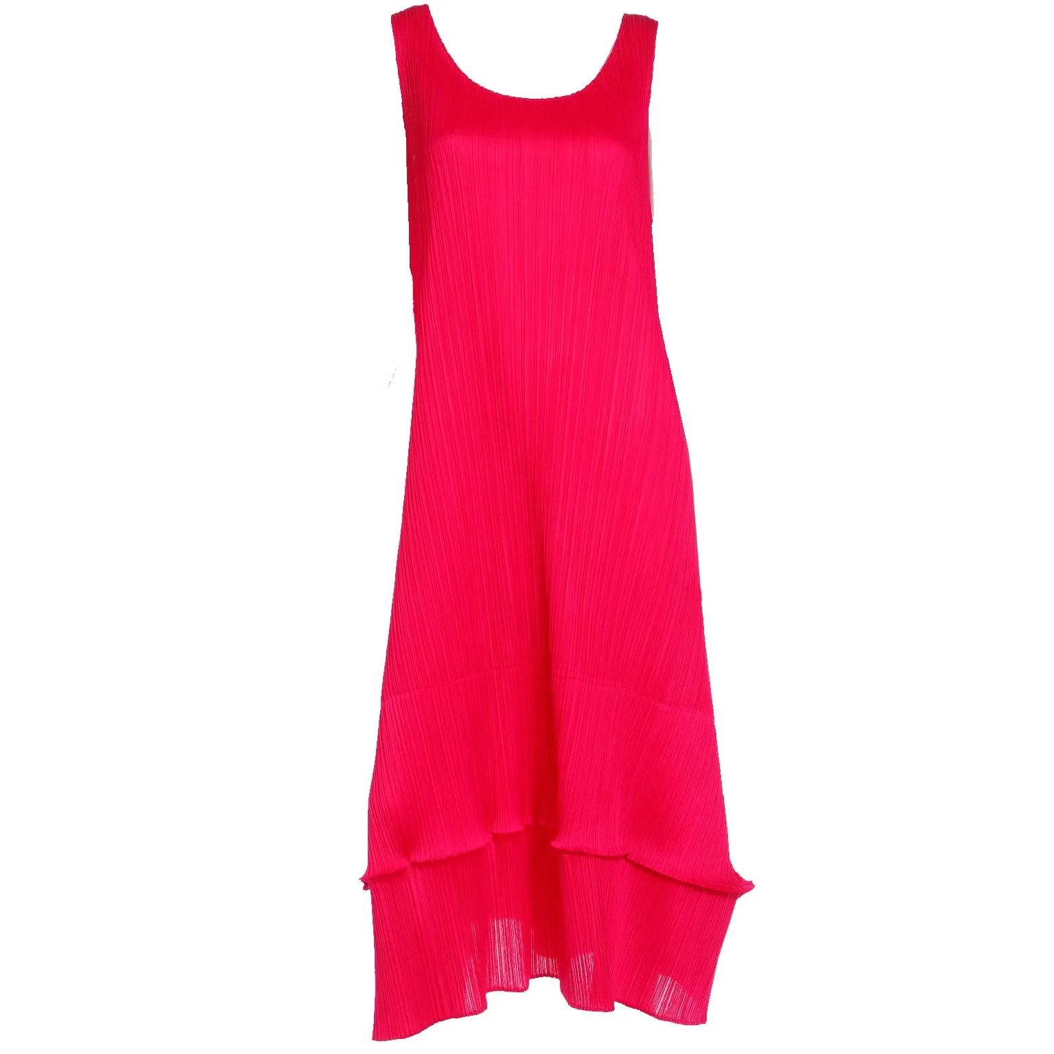 1990s Issey Miyake Vintage Raspberry Pink Red Pleats Please Dress