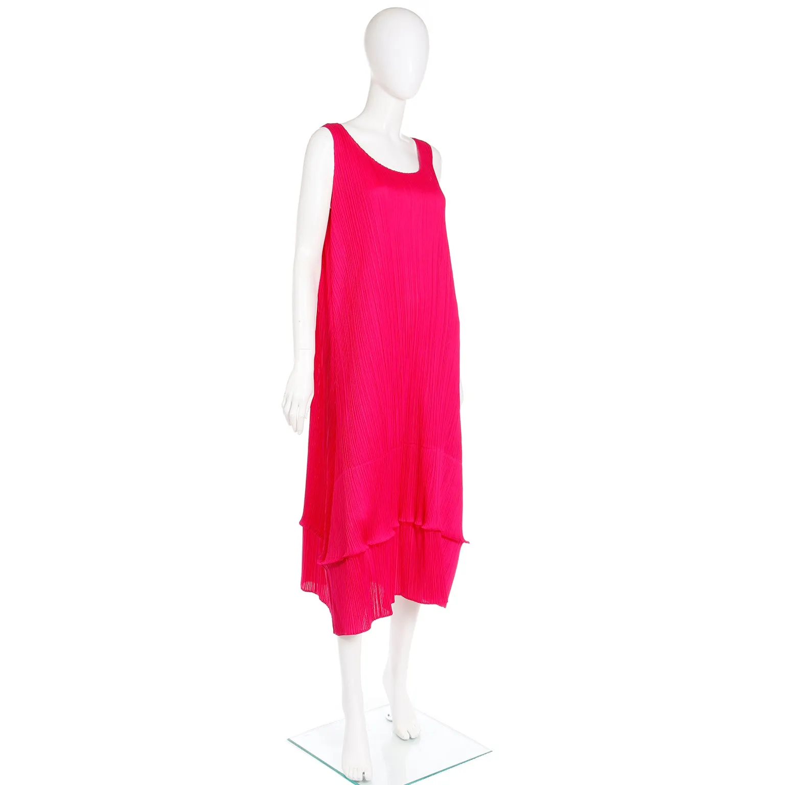 1990s Issey Miyake Vintage Raspberry Pink Red Pleats Please Dress