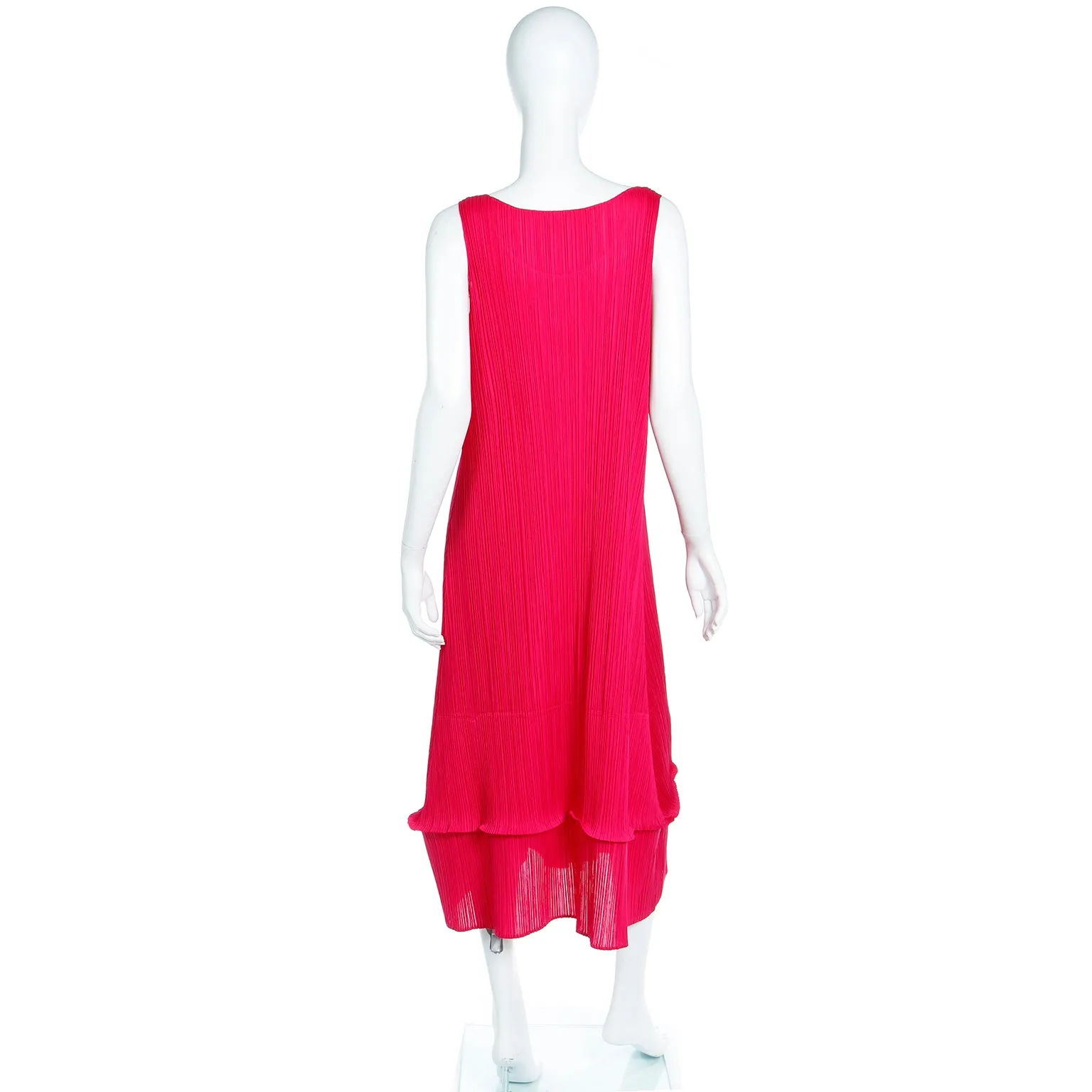 1990s Issey Miyake Vintage Raspberry Pink Red Pleats Please Dress