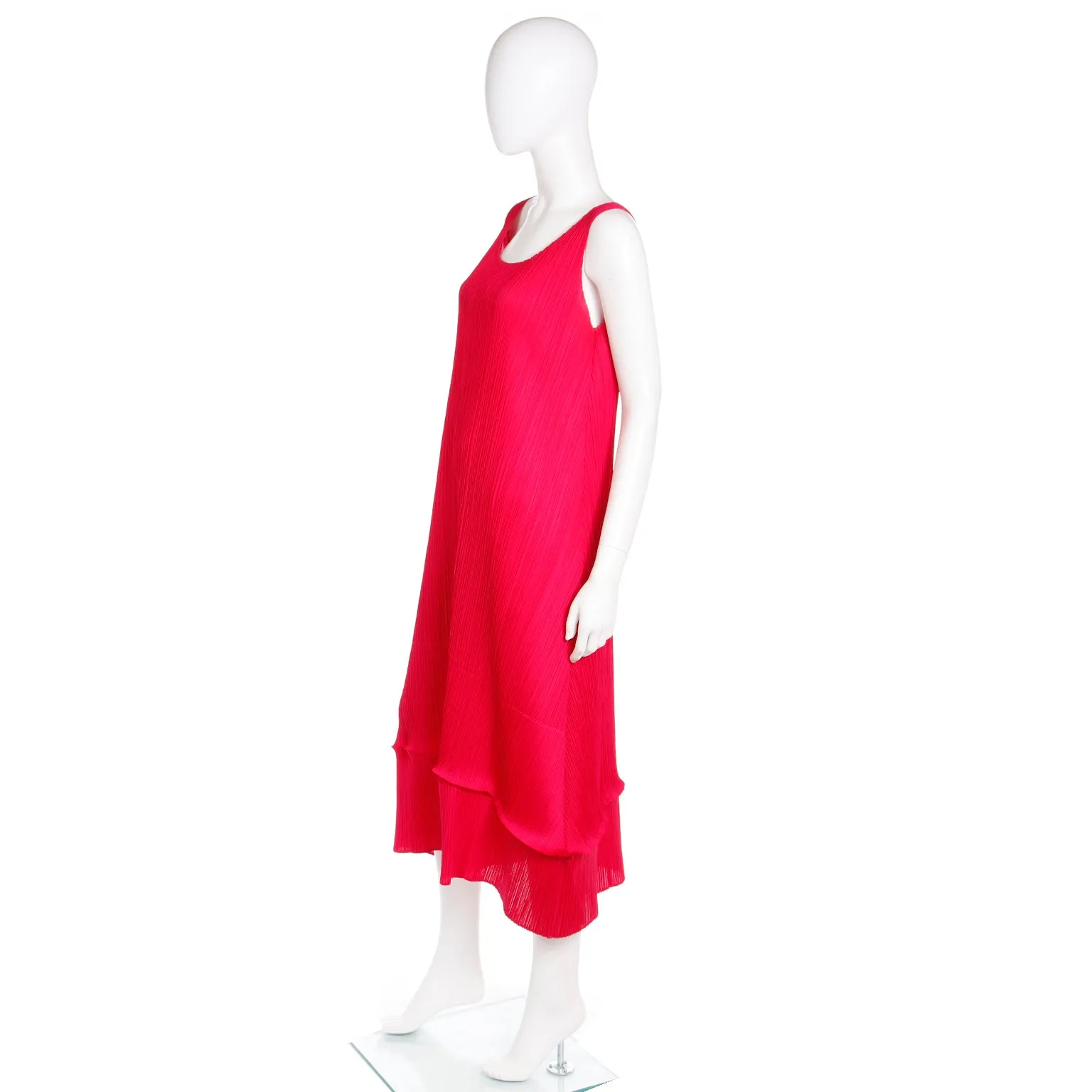 1990s Issey Miyake Vintage Raspberry Pink Red Pleats Please Dress