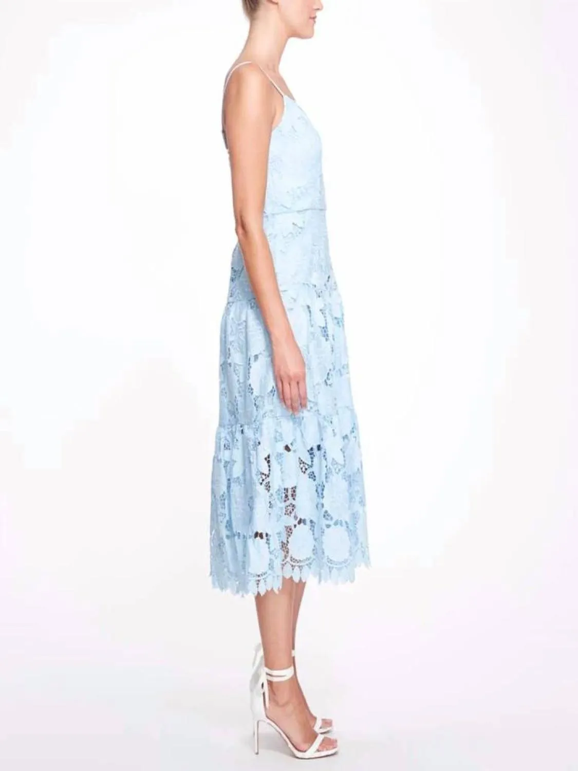 3D Floral Eyelet Midi Dress In Dusty Blue