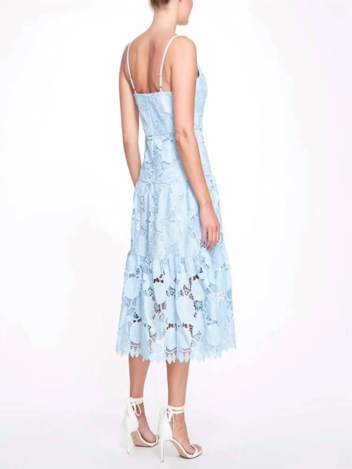 3D Floral Eyelet Midi Dress In Dusty Blue