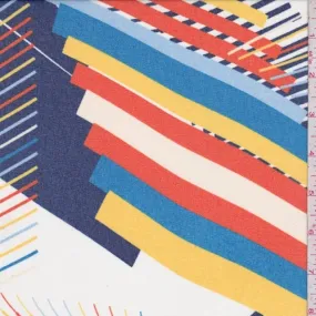 4 1/8 YD PC-White/Navy/Yellow Abstract Crepe Georgette Fabric
