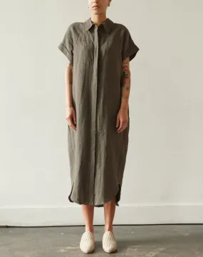 7115 Linen Maxi Shirtdress, Dark Oak