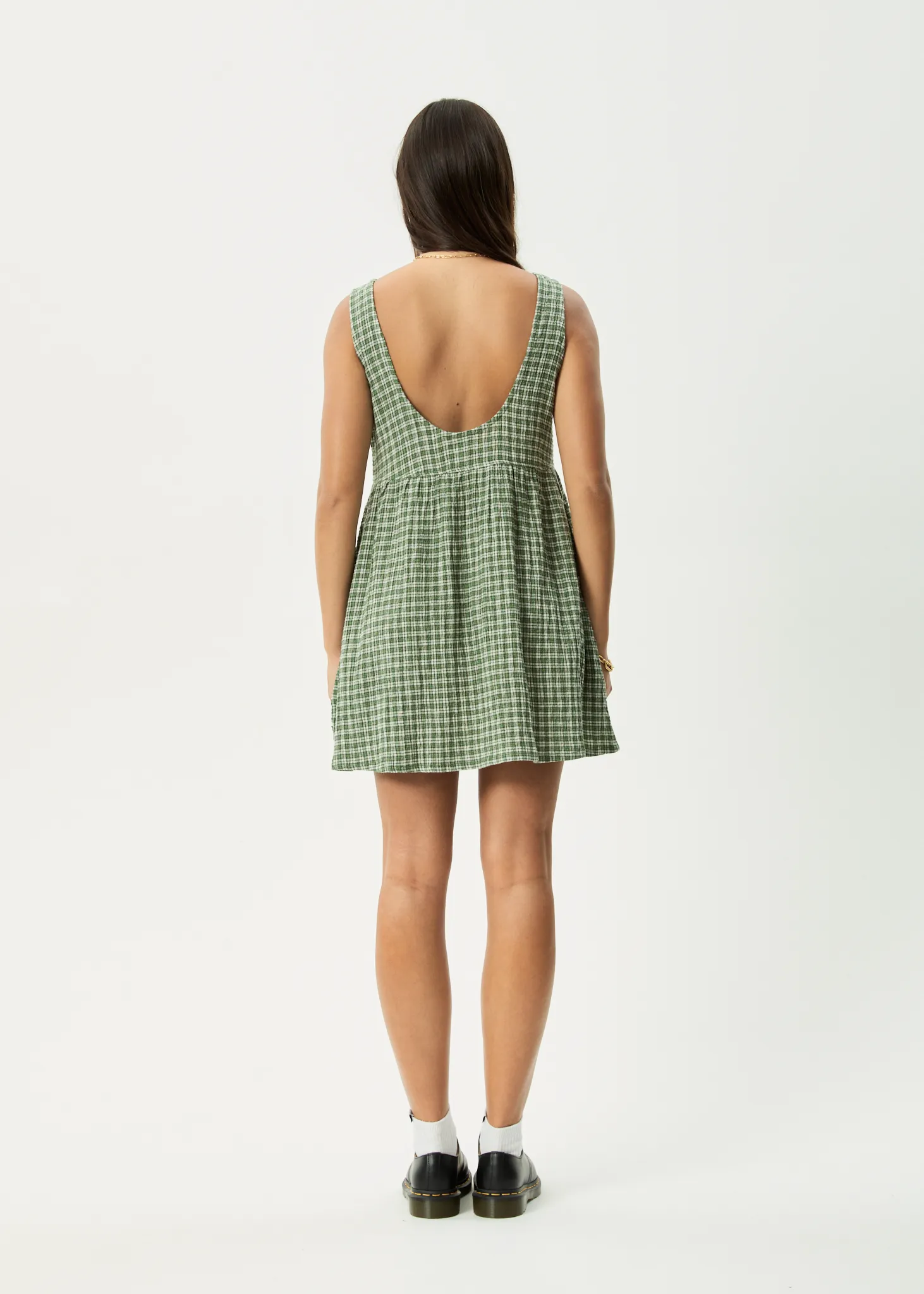 AFENDS Womens Base Jesse - Seersucker Mini Dress - Deep Green Check