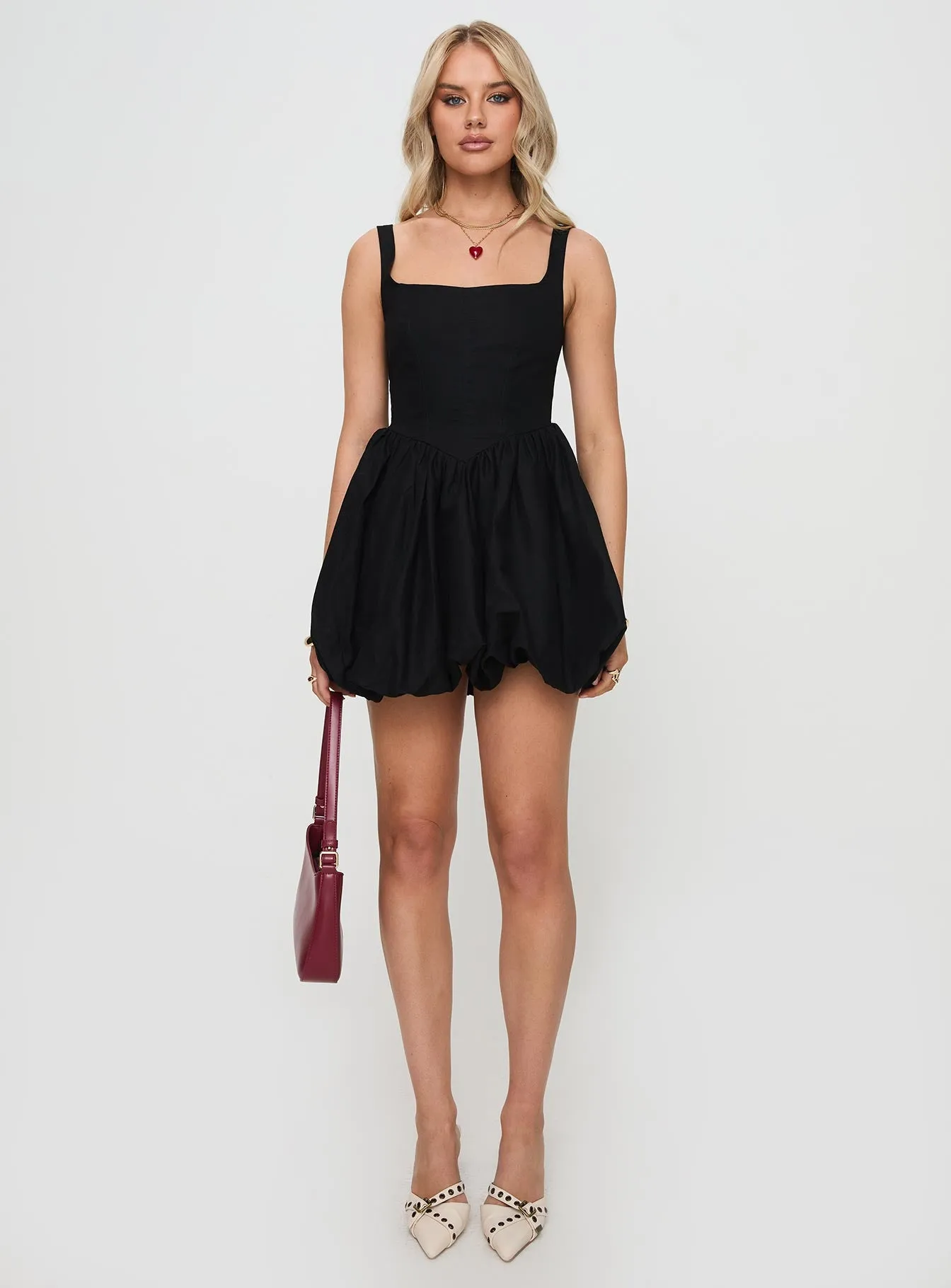 Alcott Bubble Hem Mini Dress Black