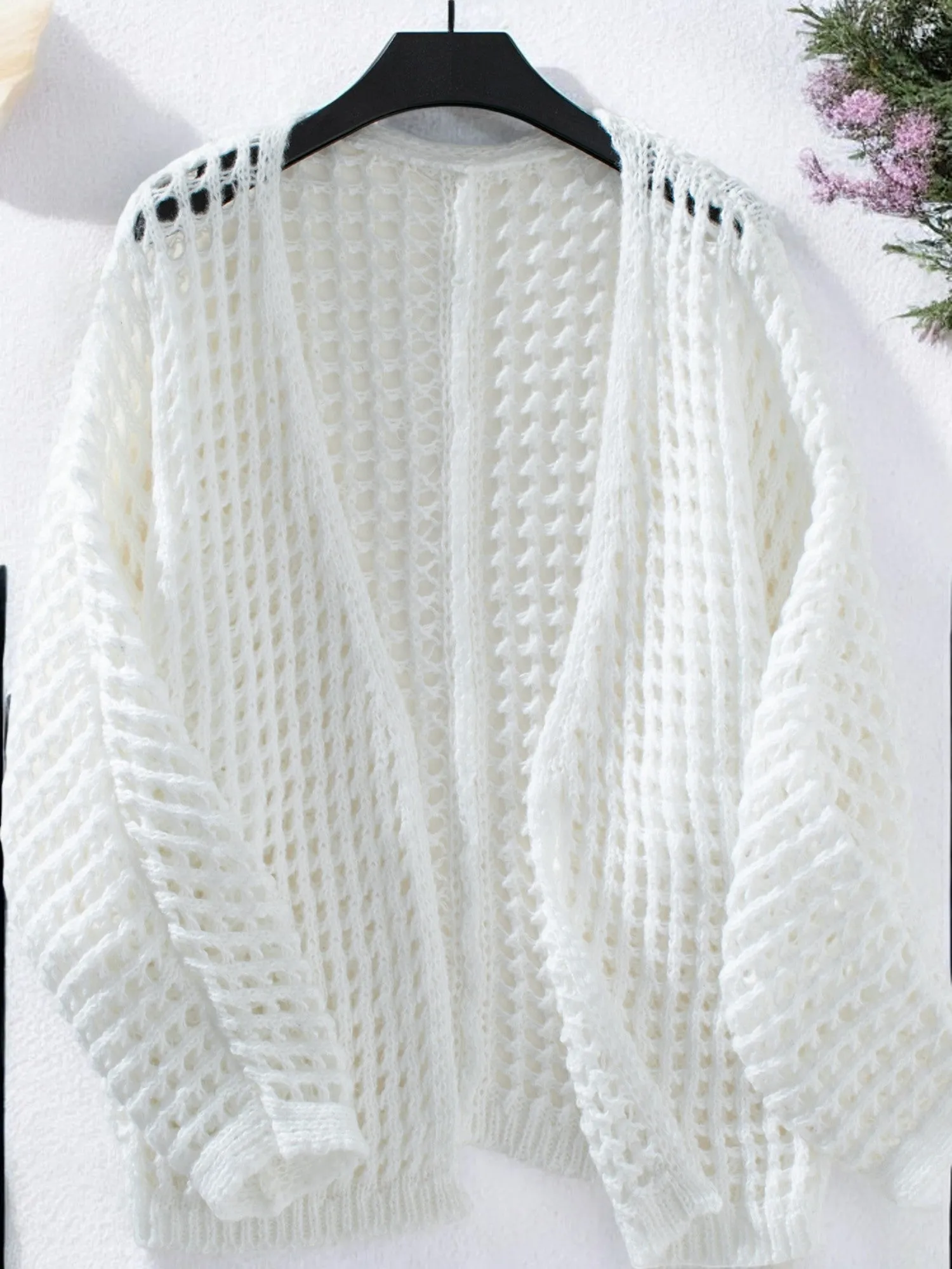 Anna-Kaci Women's Open Knit Cardigan with Long Sleeves and Relaxed Fit