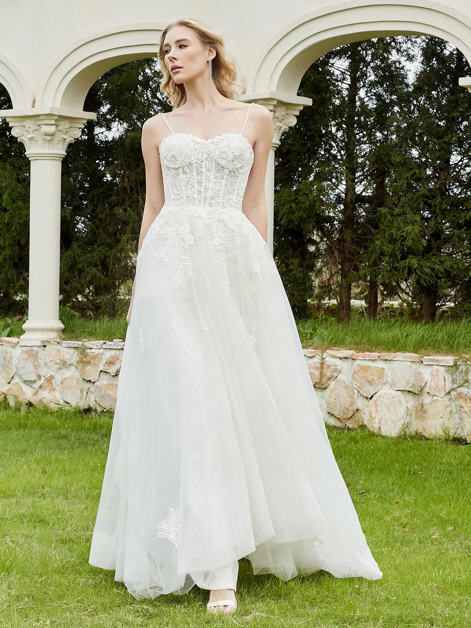 Appliqued Sweep/Brush Train A-line Wedding Dress-Ivory