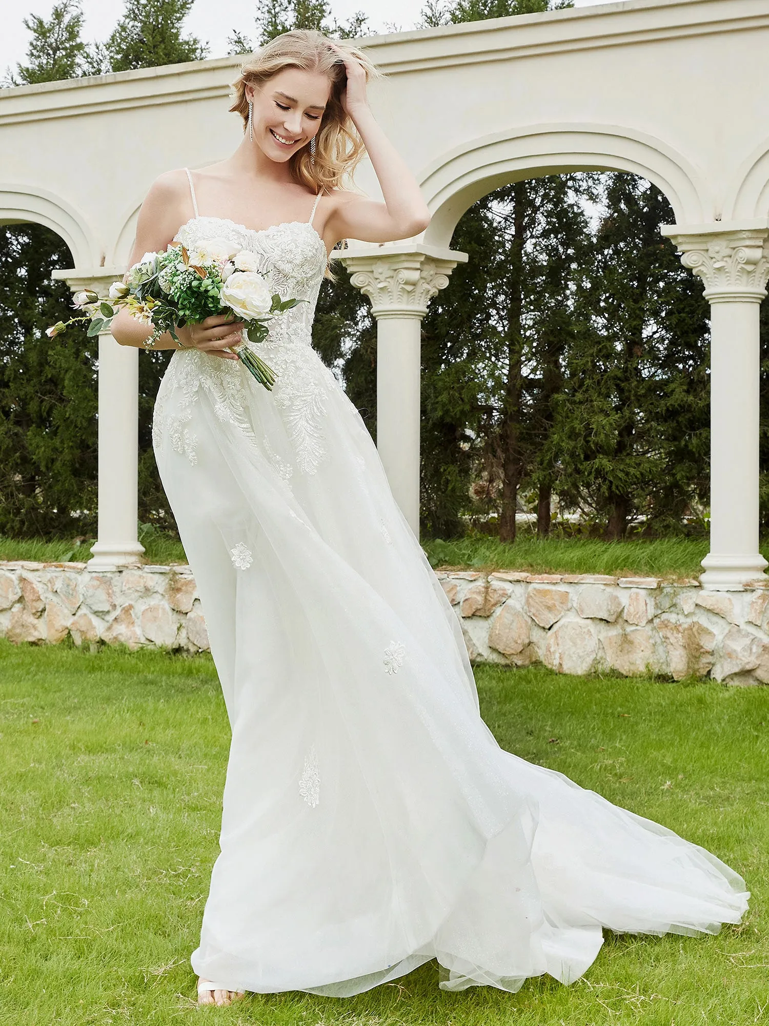 Appliqued Sweep/Brush Train A-line Wedding Dress-Ivory