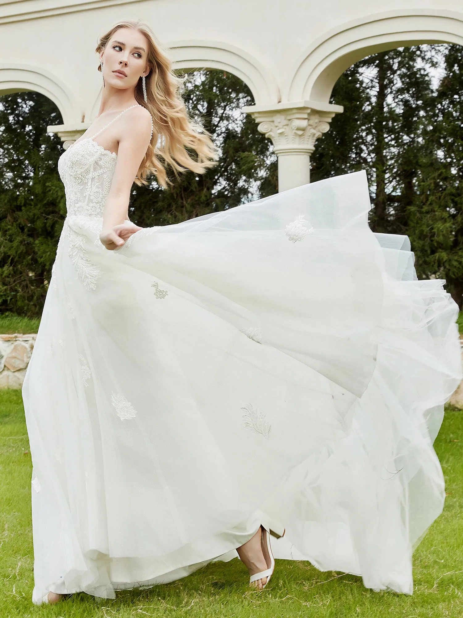 Appliqued Sweep/Brush Train A-line Wedding Dress-Ivory