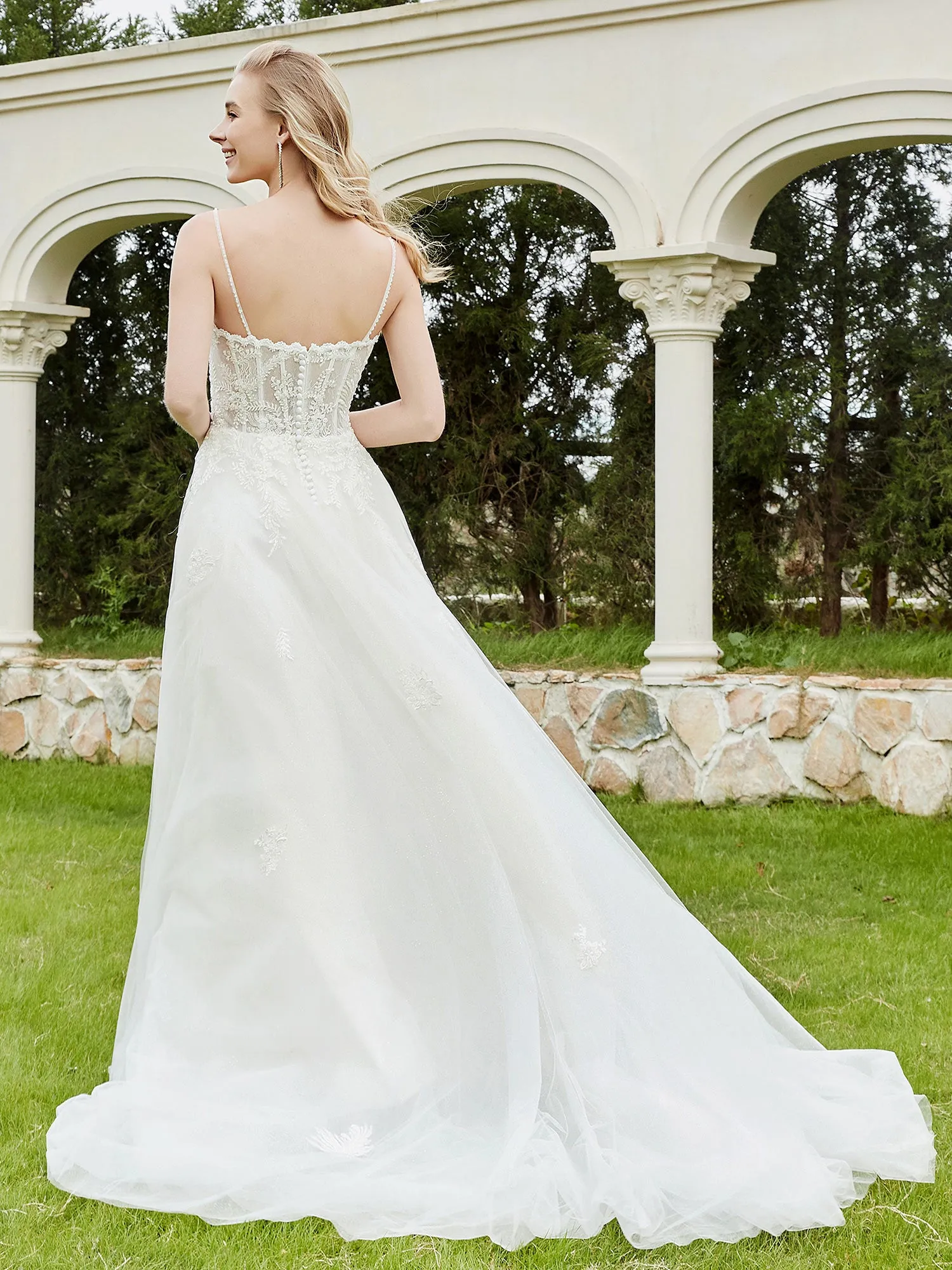 Appliqued Sweep/Brush Train A-line Wedding Dress-Ivory