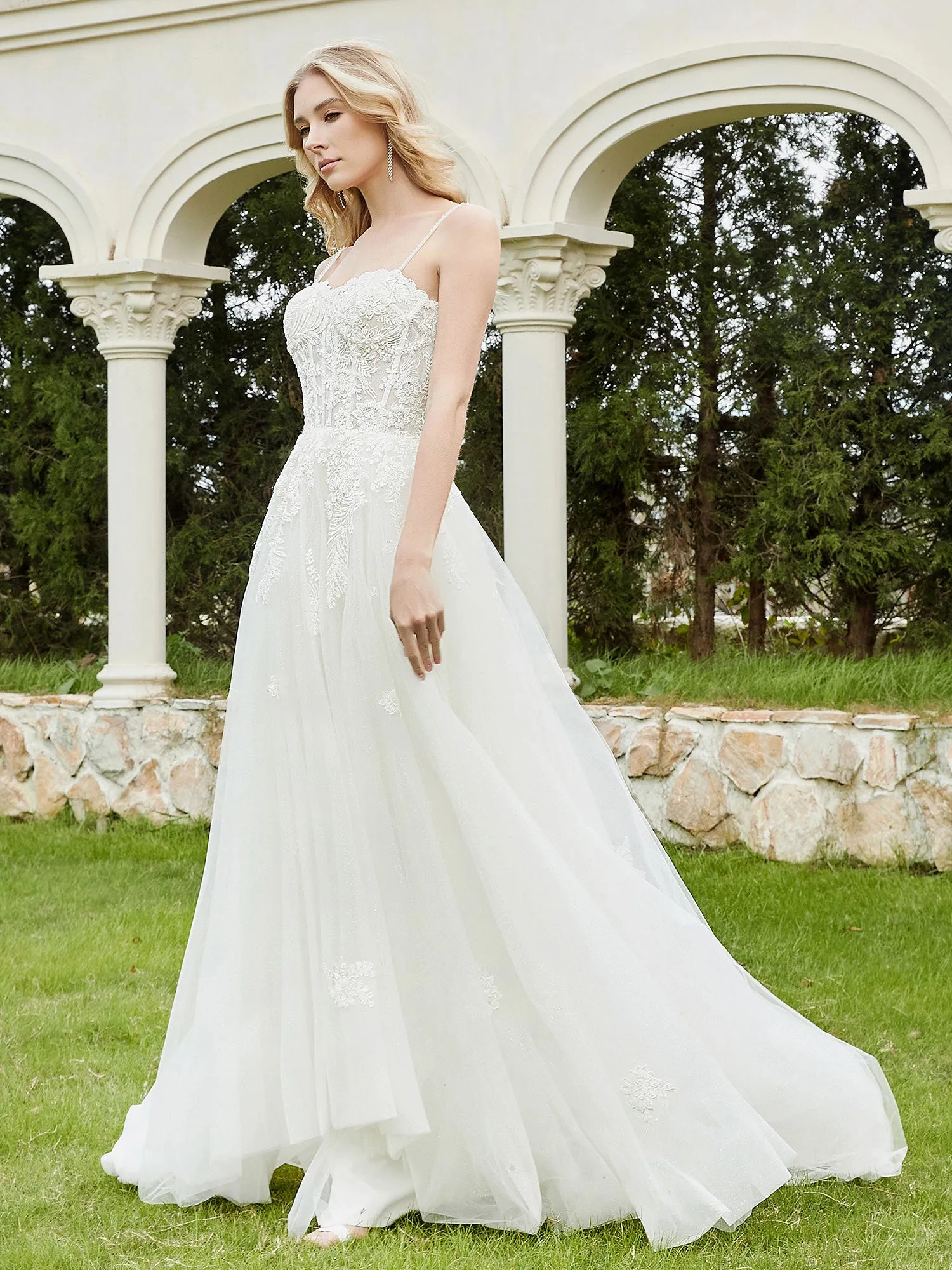 Appliqued Sweep/Brush Train A-line Wedding Dress-Ivory