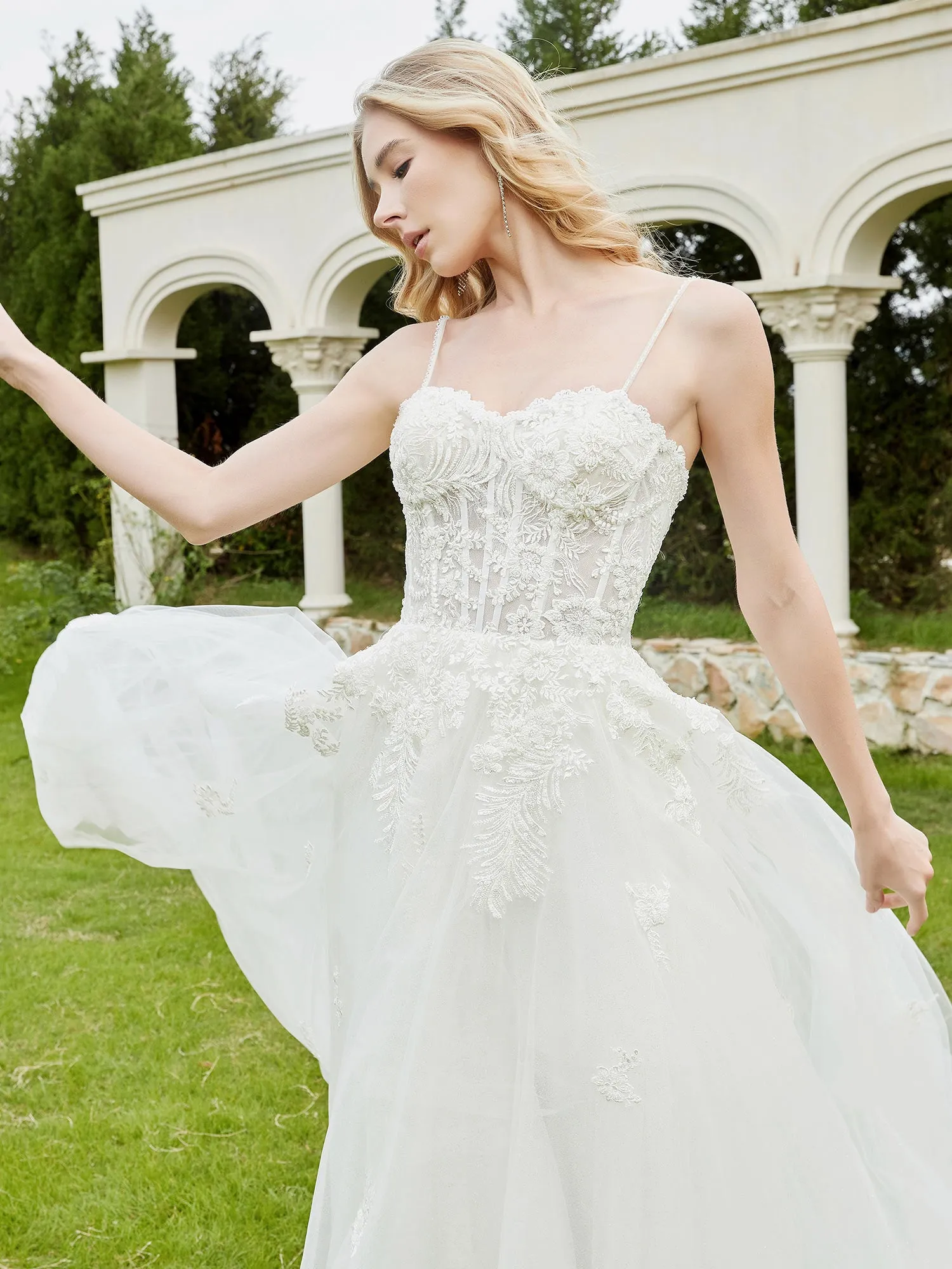 Appliqued Sweep/Brush Train A-line Wedding Dress-Ivory