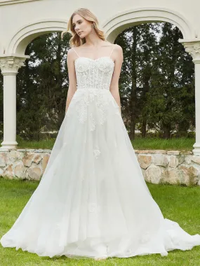 Appliqued Sweep/Brush Train A-line Wedding Dress-Ivory