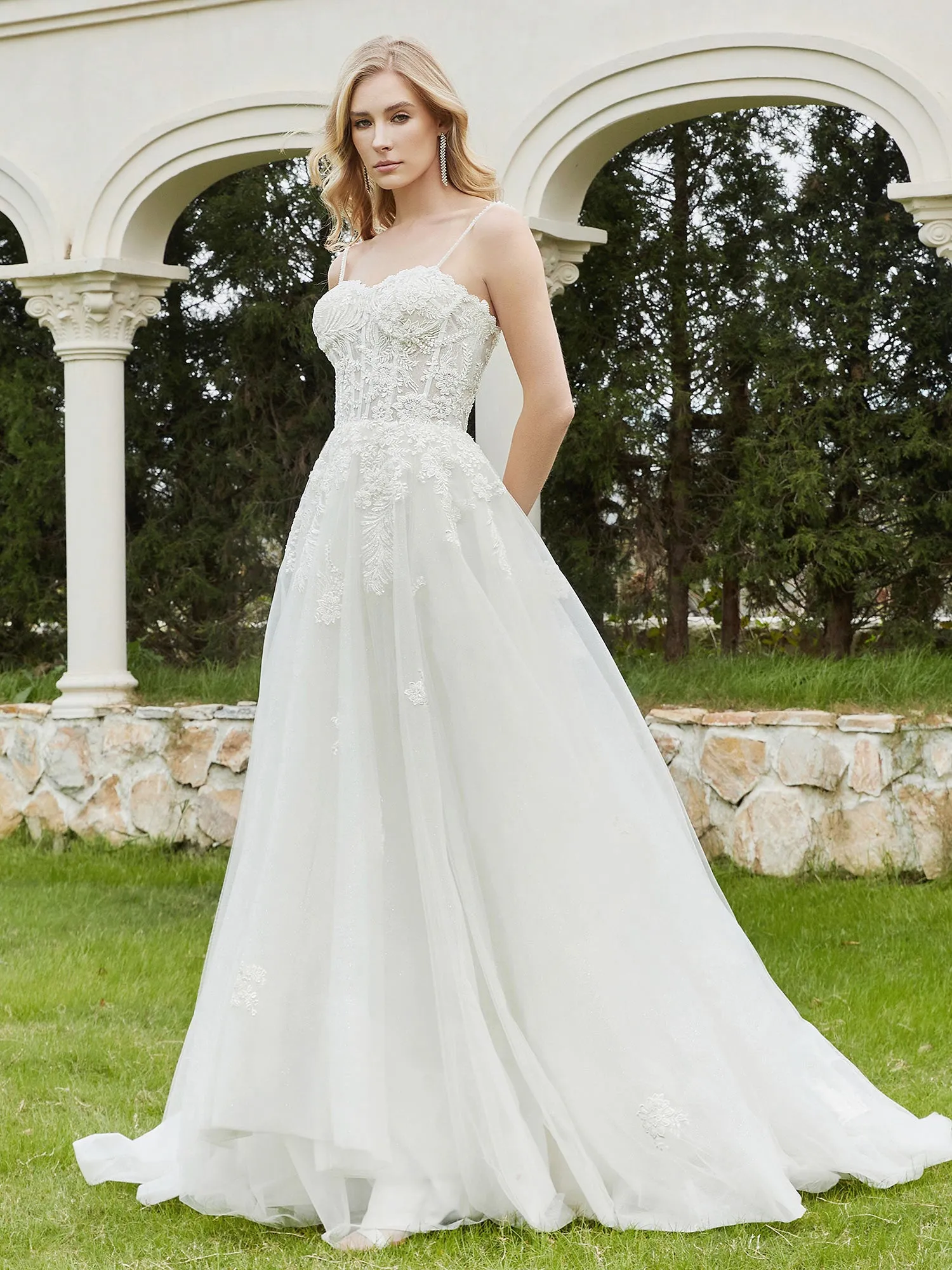 Appliqued Sweep/Brush Train A-line Wedding Dress-Ivory