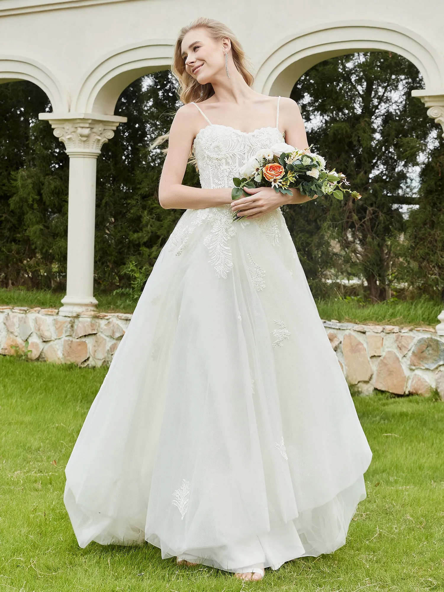 Appliqued Sweep/Brush Train A-line Wedding Dress-Ivory