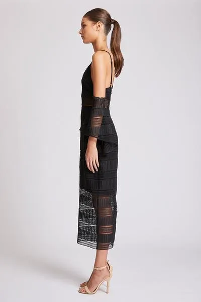 ARUBA FLARED SLEEVE COCKTAIL MIDI DRESS - BLACK