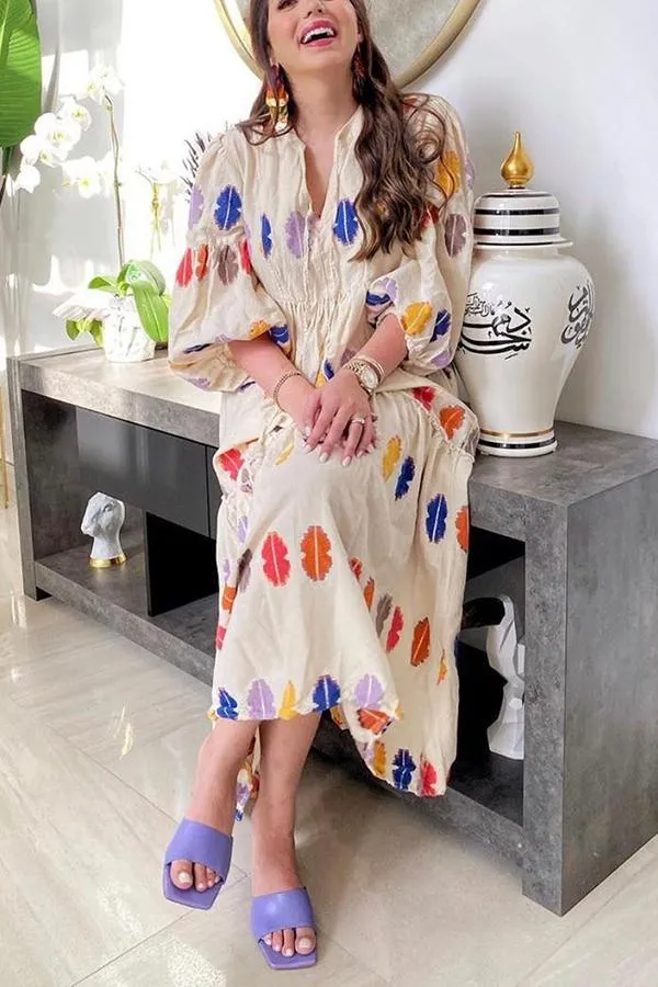 Awake At Dawn V-neck Print Midi Dress