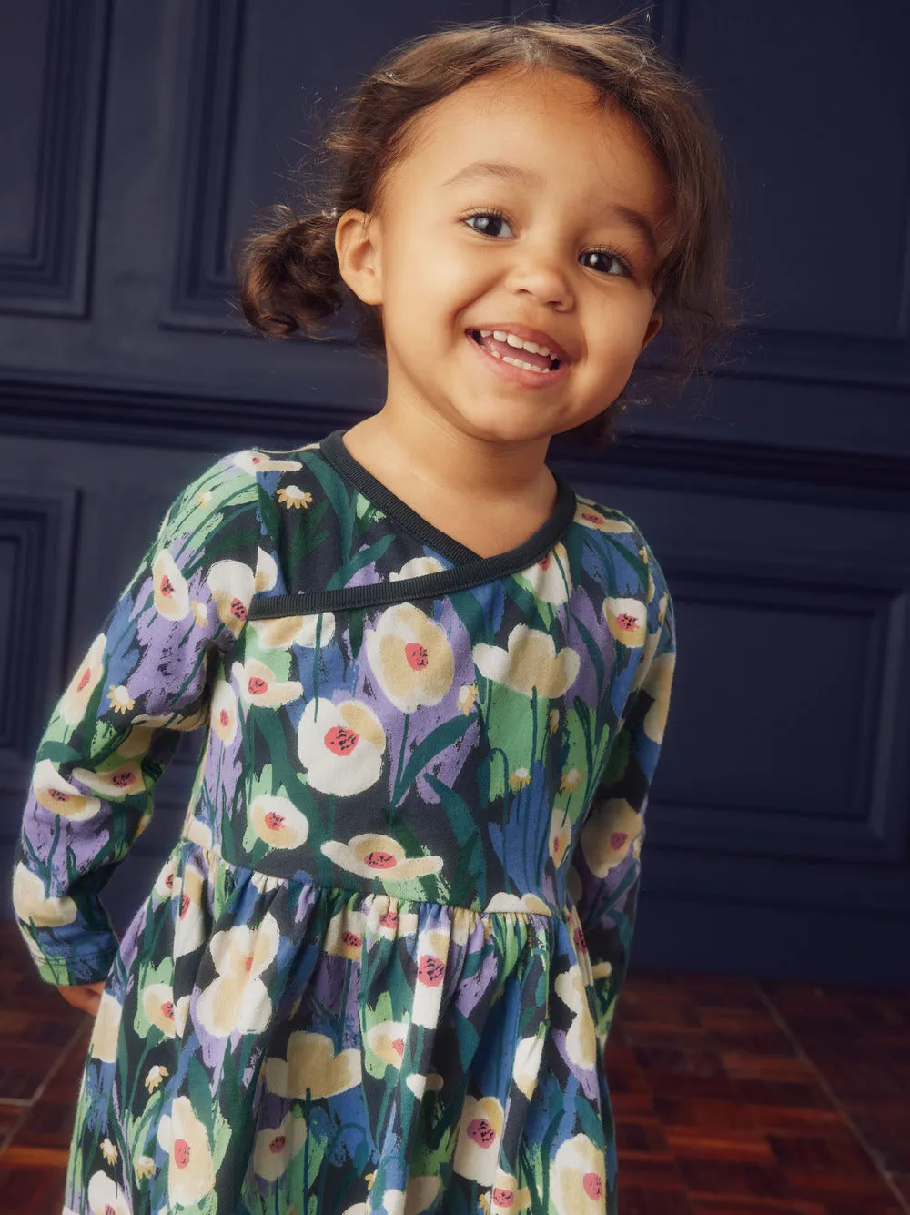 Baby Long Sleeve Wrap Neck Dress - Winter Poppies