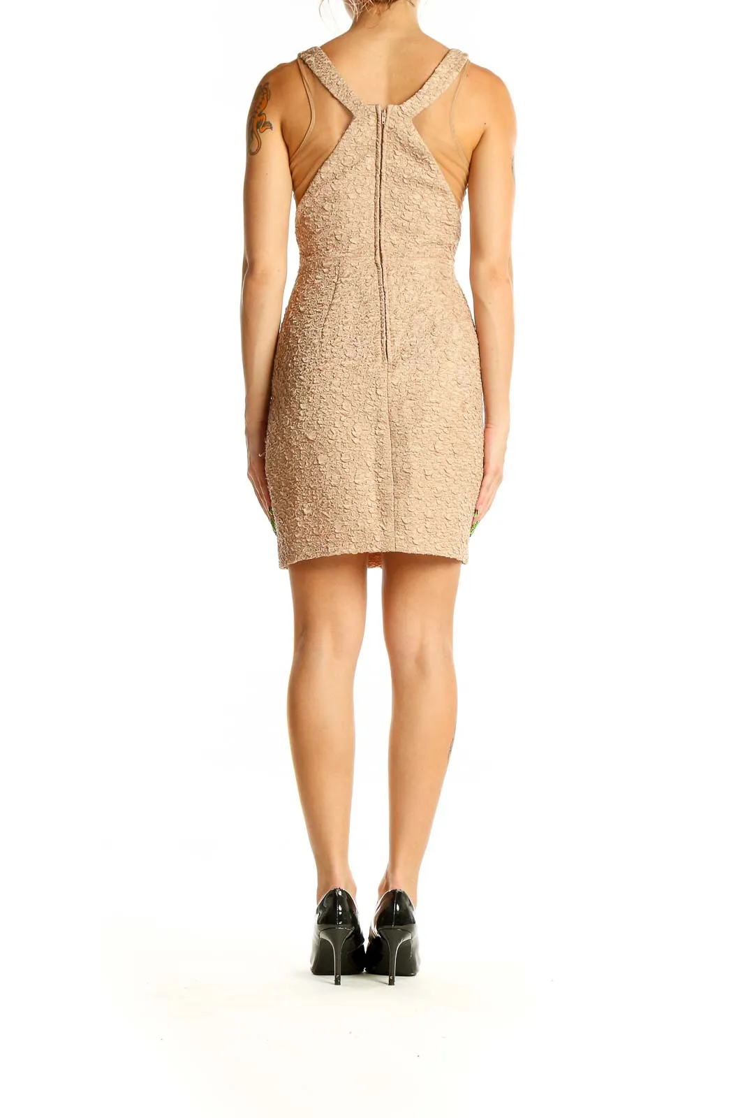 Beige Textured Bodycon Mini Dress