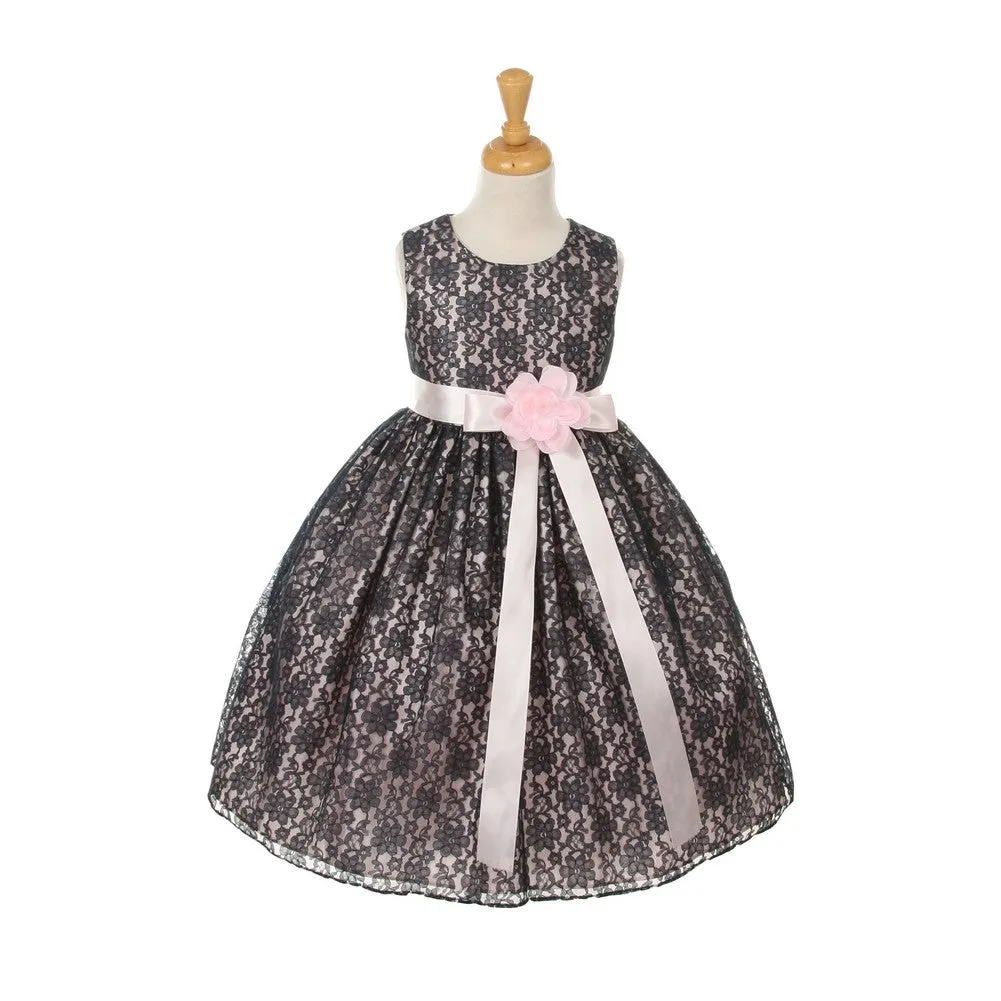 Big Girls Navy Satin Multi Color Sashes Dress 8-14