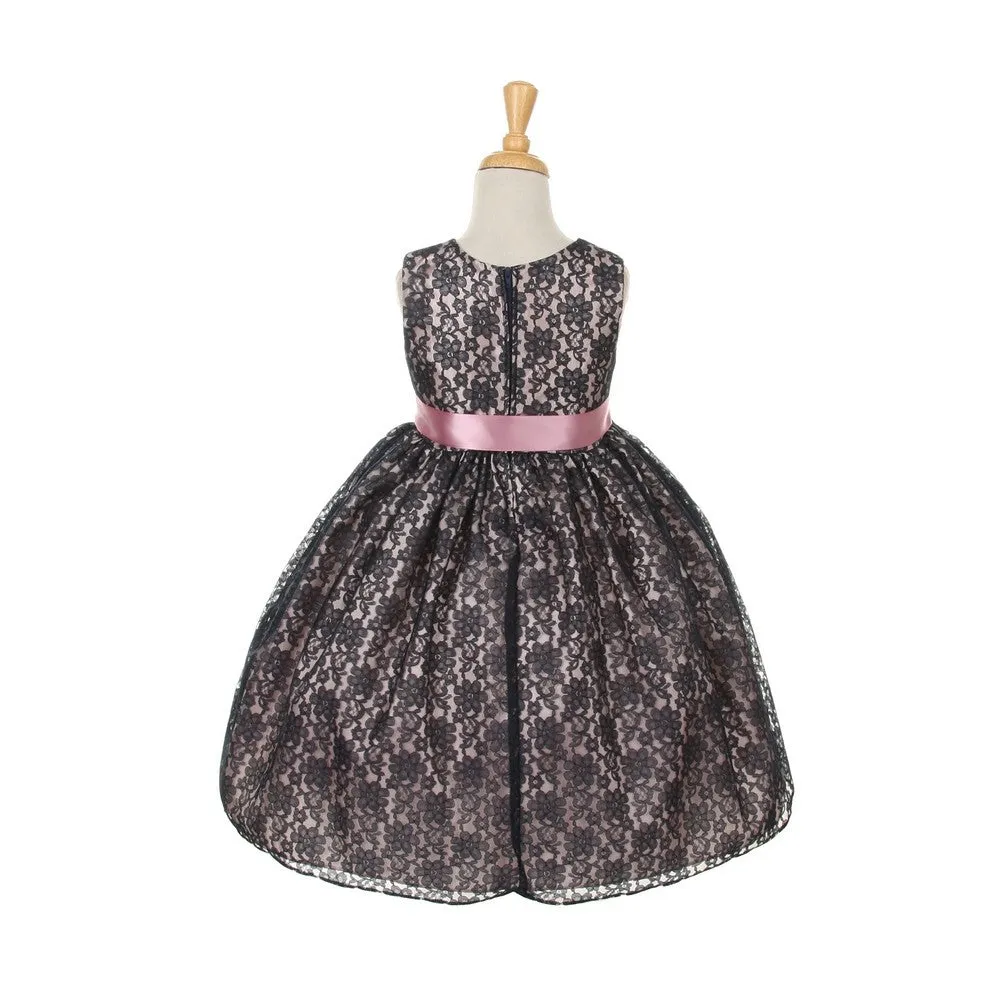 Big Girls Navy Satin Multi Color Sashes Dress 8-14
