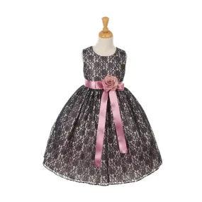 Big Girls Navy Satin Multi Color Sashes Dress 8-14