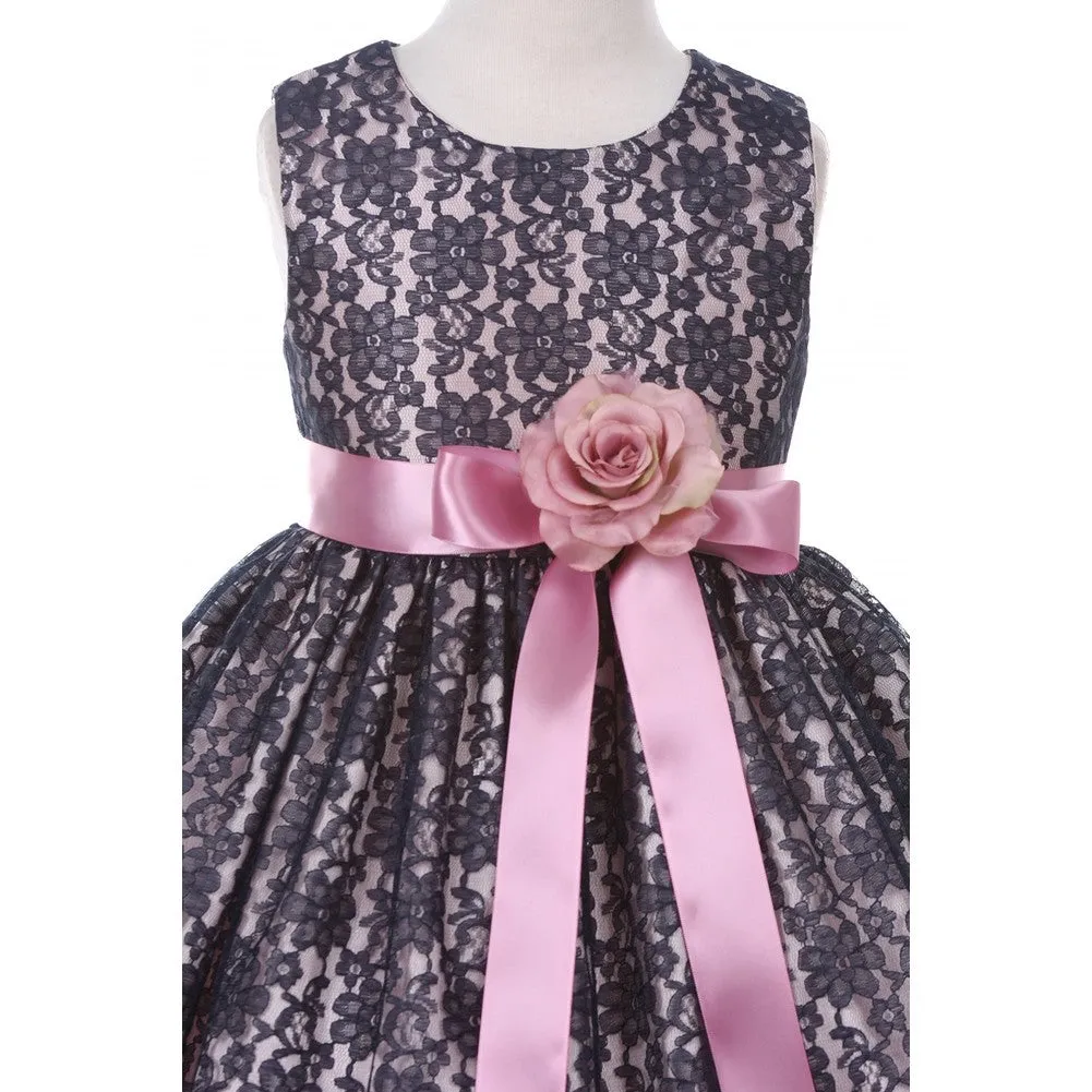 Big Girls Navy Satin Multi Color Sashes Dress 8-14
