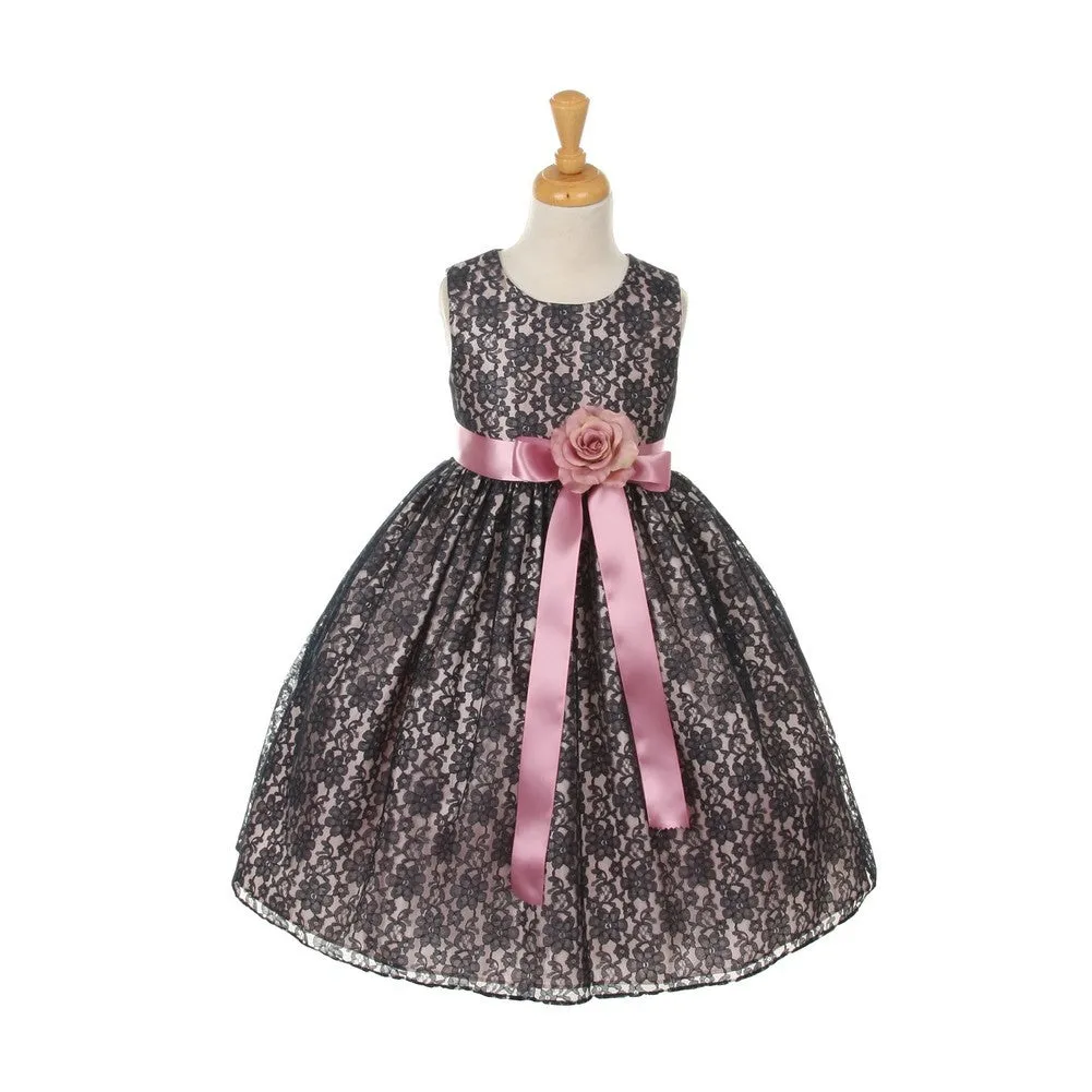 Big Girls Navy Satin Multi Color Sashes Dress 8-14