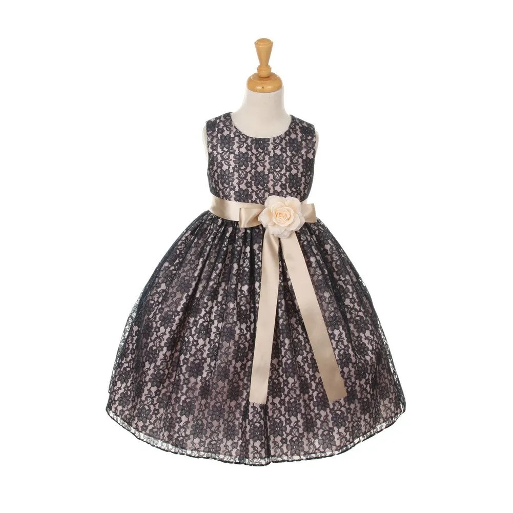 Big Girls Navy Satin Multi Color Sashes Dress 8-14