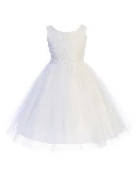 Big Girls White Lace Illusion Tulle Flower Girl Dress 8-12