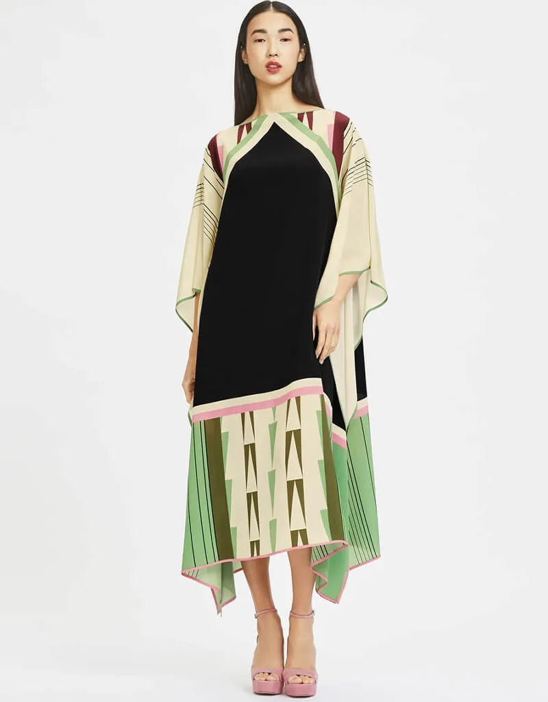 Black And Beige Latest Soft Silk Crepe Kaftan