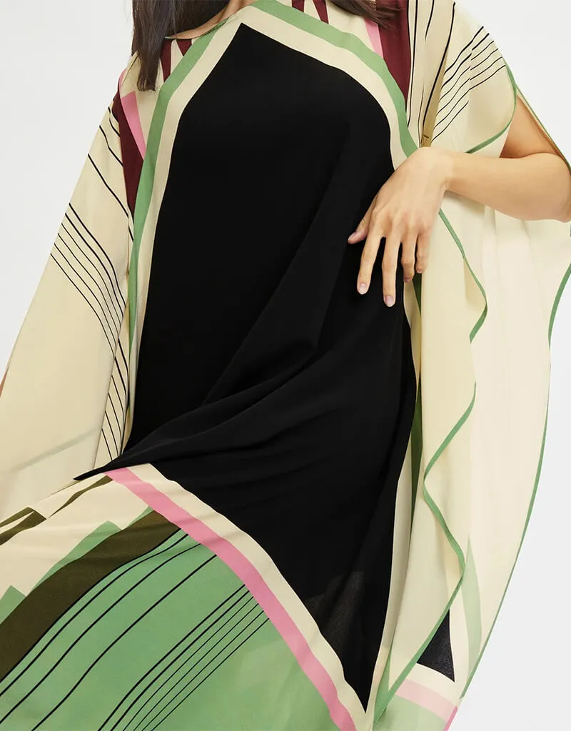 Black And Beige Latest Soft Silk Crepe Kaftan
