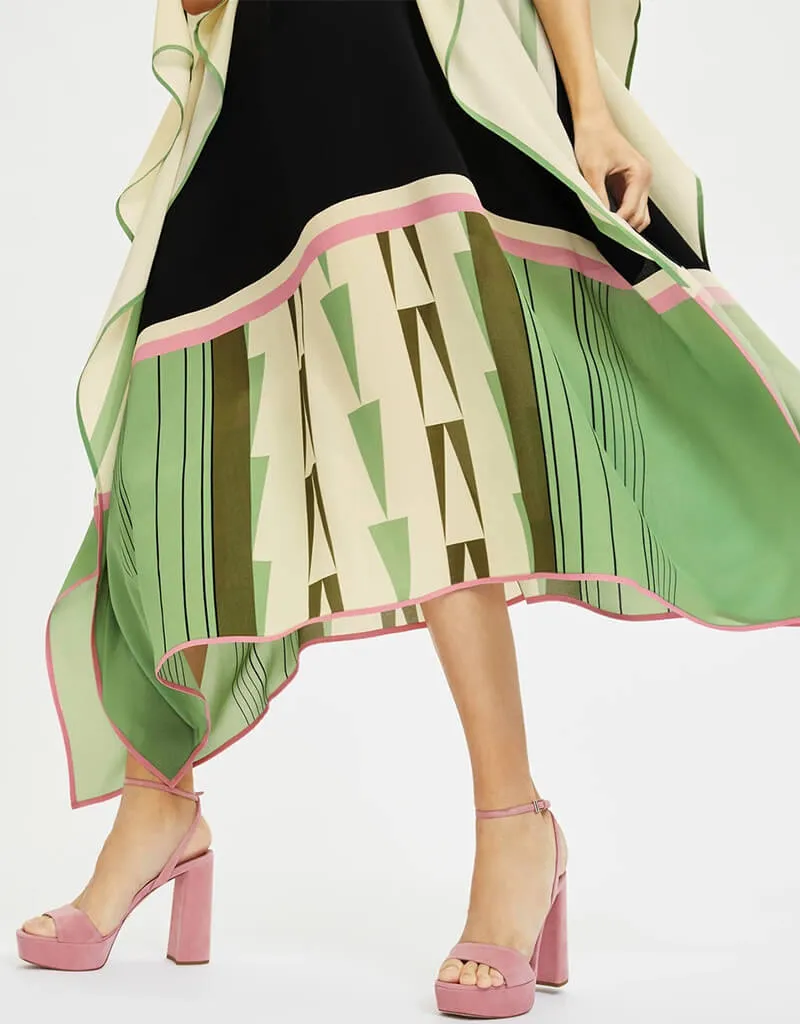 Black And Beige Latest Soft Silk Crepe Kaftan