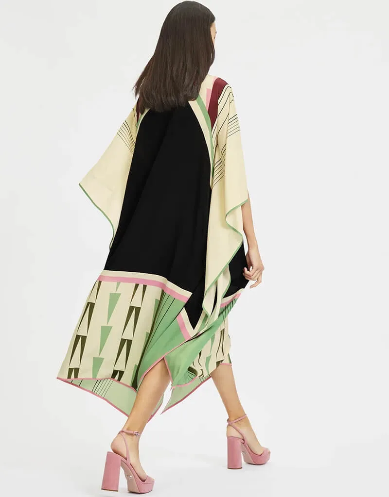 Black And Beige Latest Soft Silk Crepe Kaftan