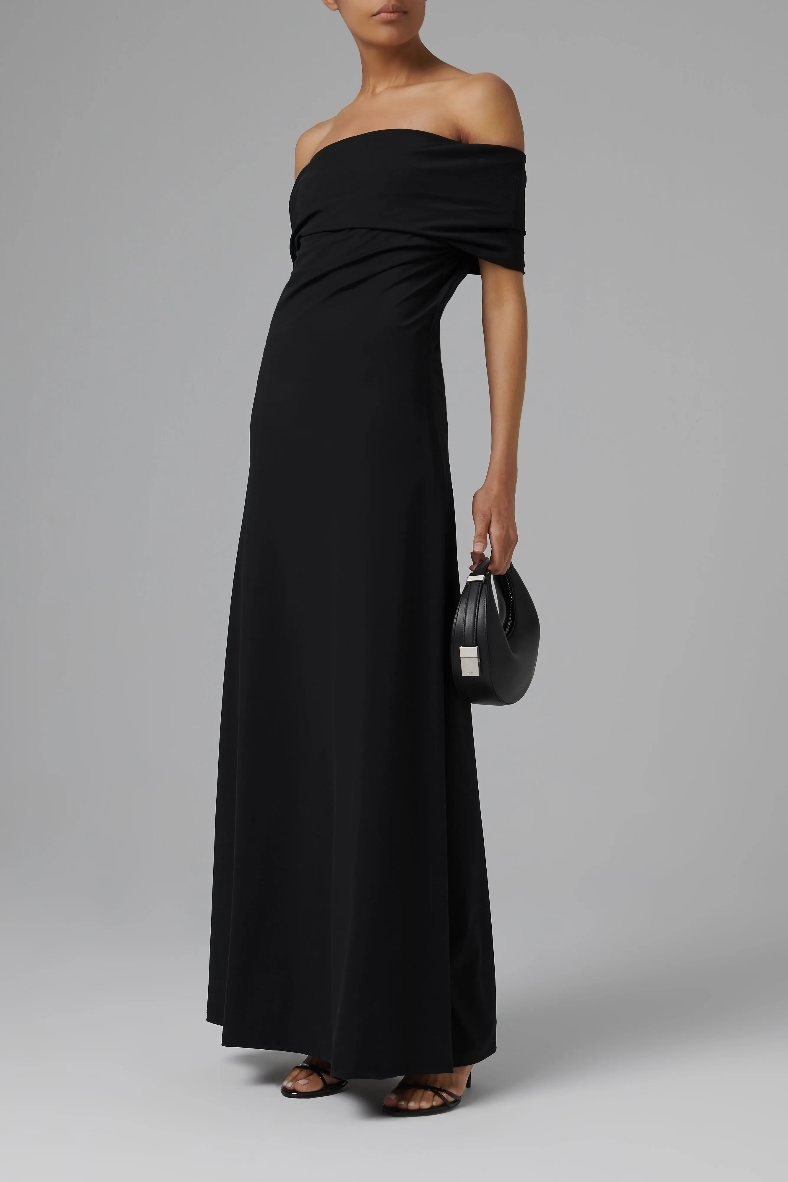 Black Asymmetrical Off Shoulder Maxi Dress