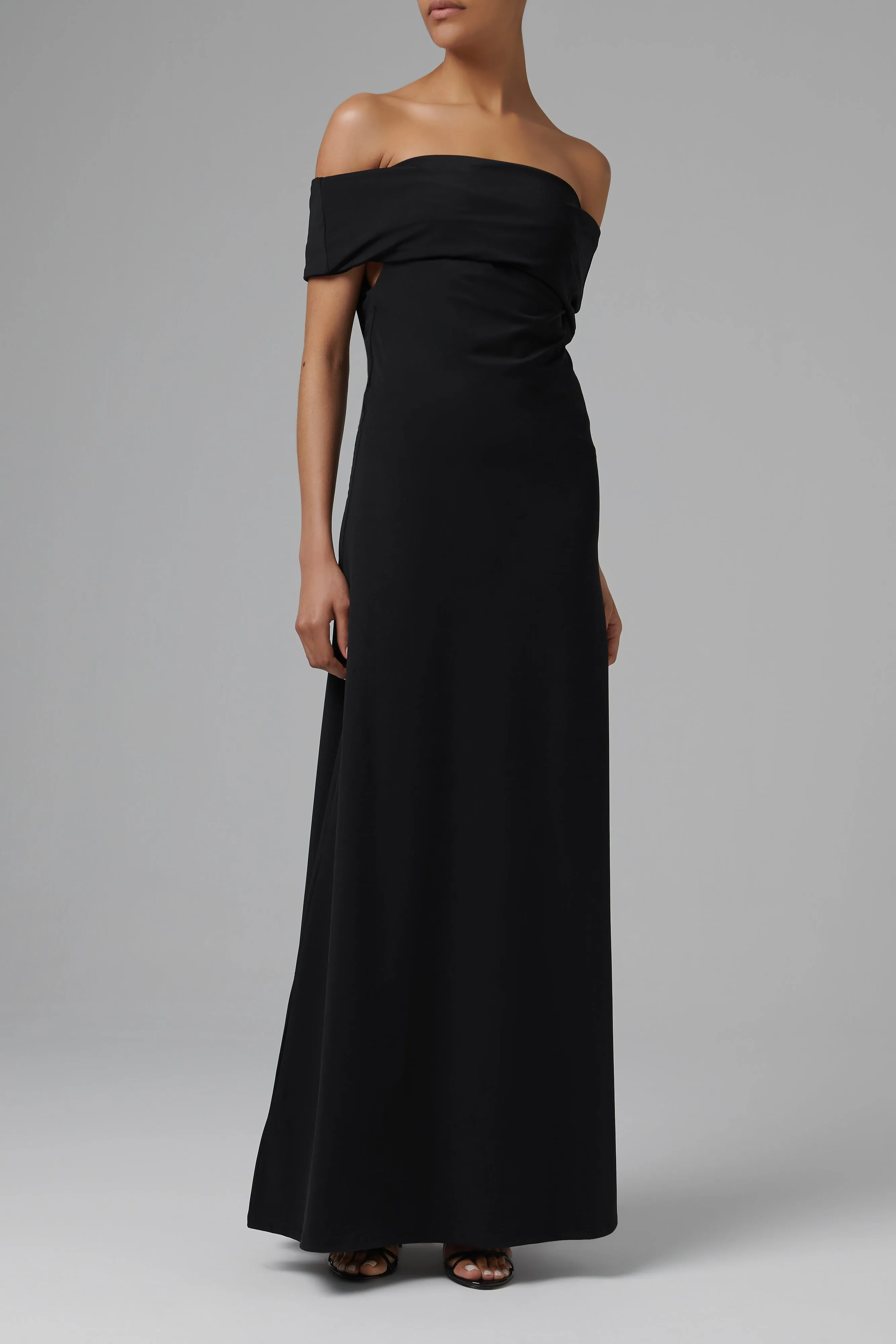 Black Asymmetrical Off Shoulder Maxi Dress