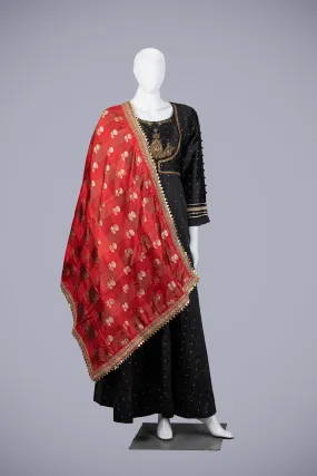 Black Silk Gown with Jardozi Dupatta