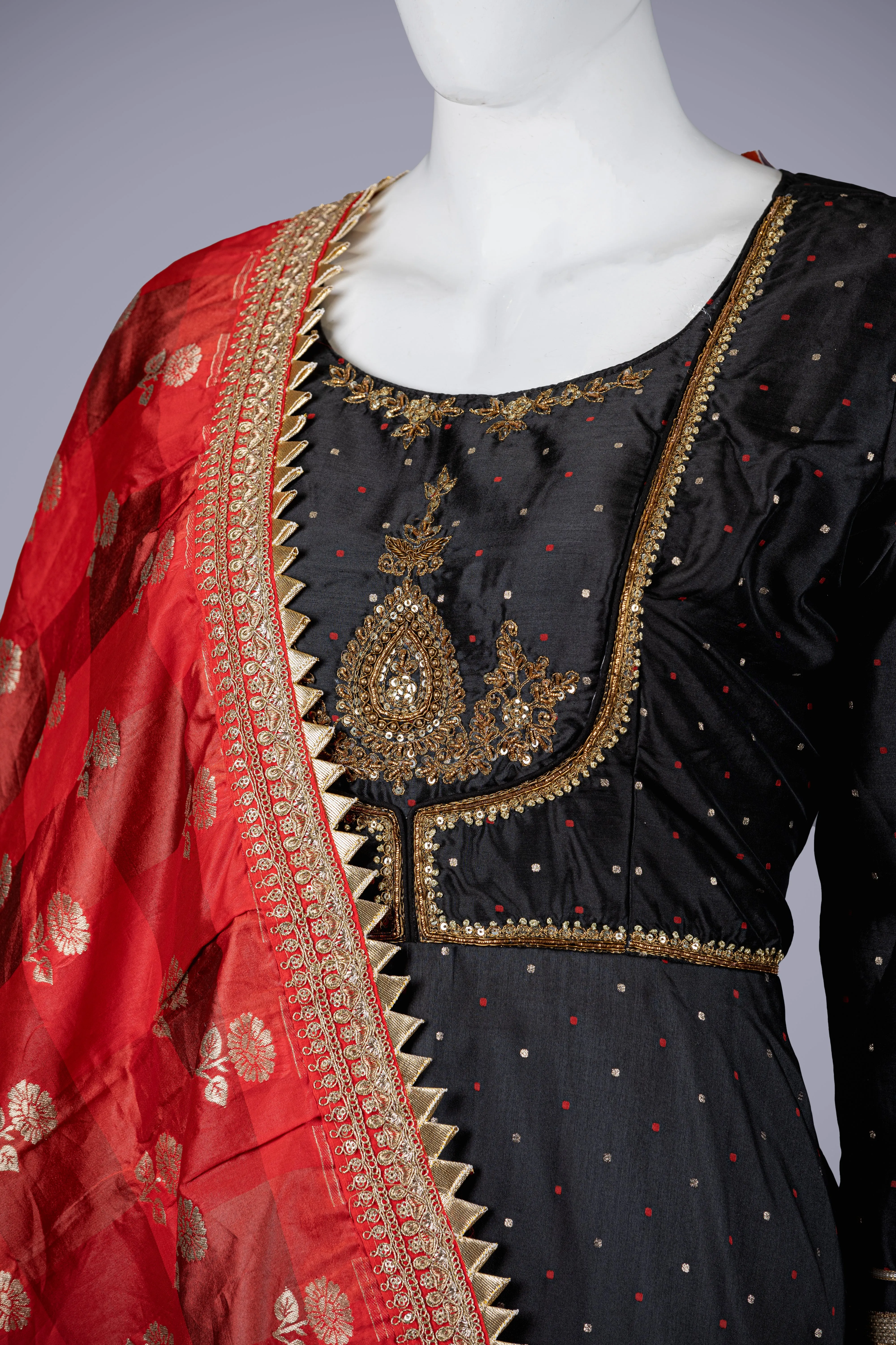 Black Silk Gown with Jardozi Dupatta