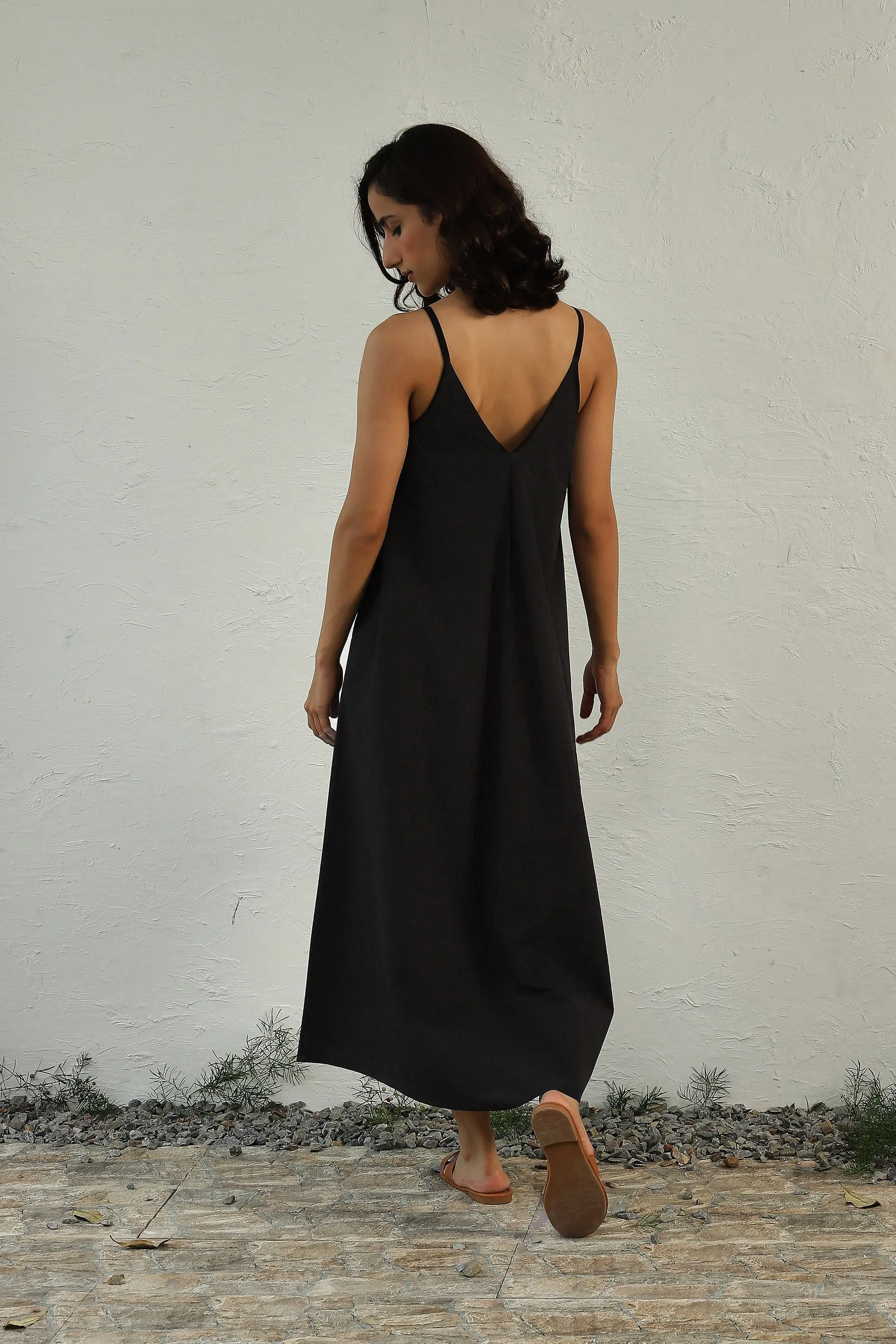 Black Sleeveless Cotton Maxi Dress
