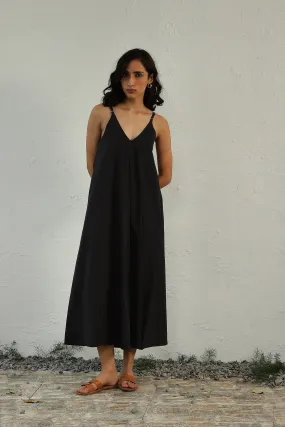 Black Sleeveless Cotton Maxi Dress