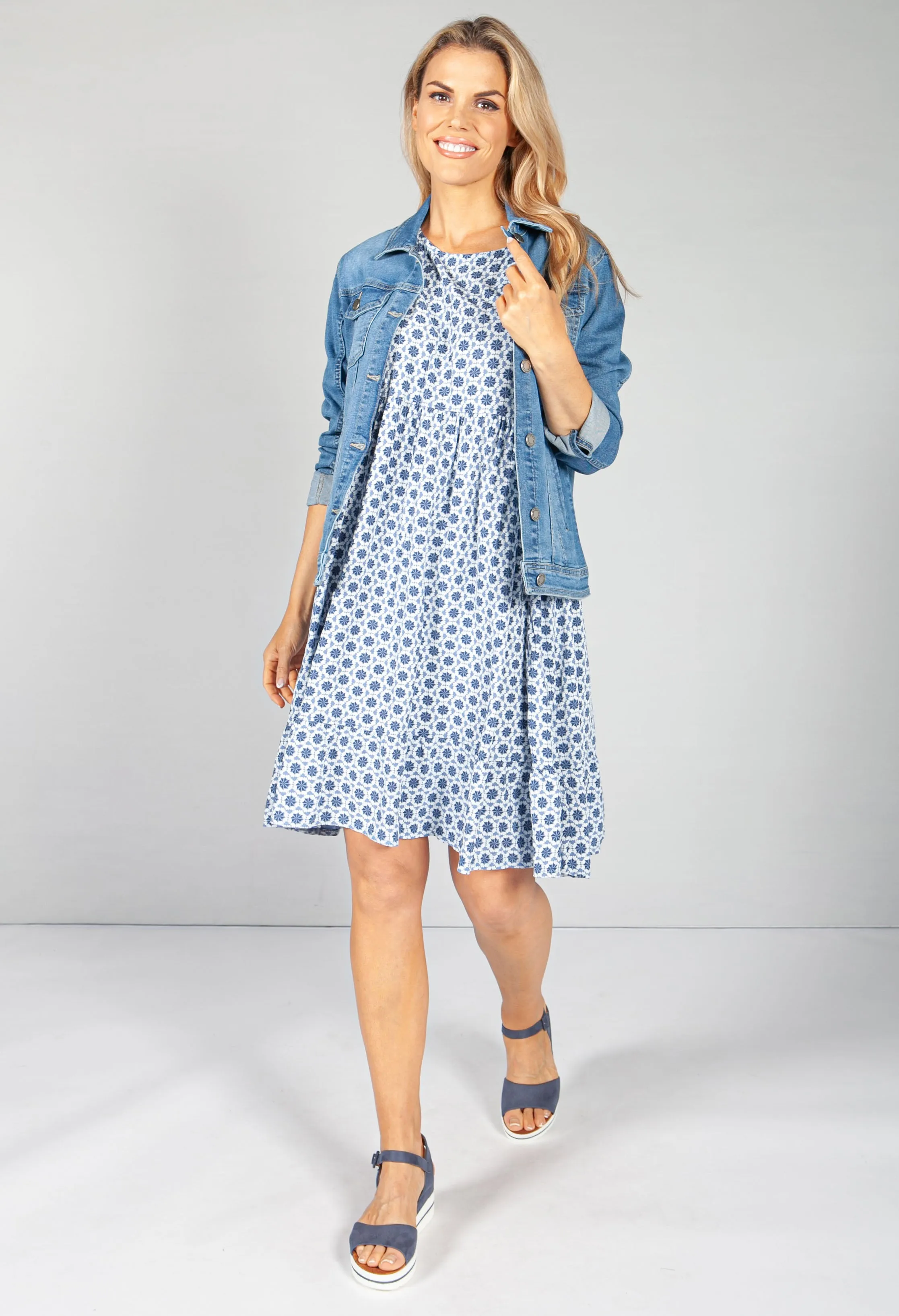 Blue 70's Print Smock Dress