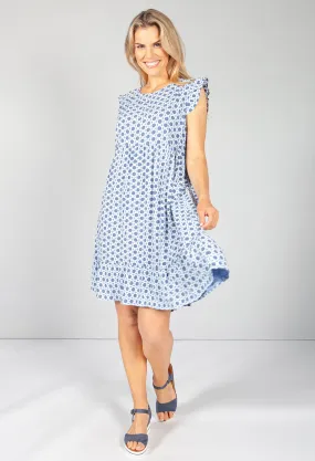 Blue 70's Print Smock Dress