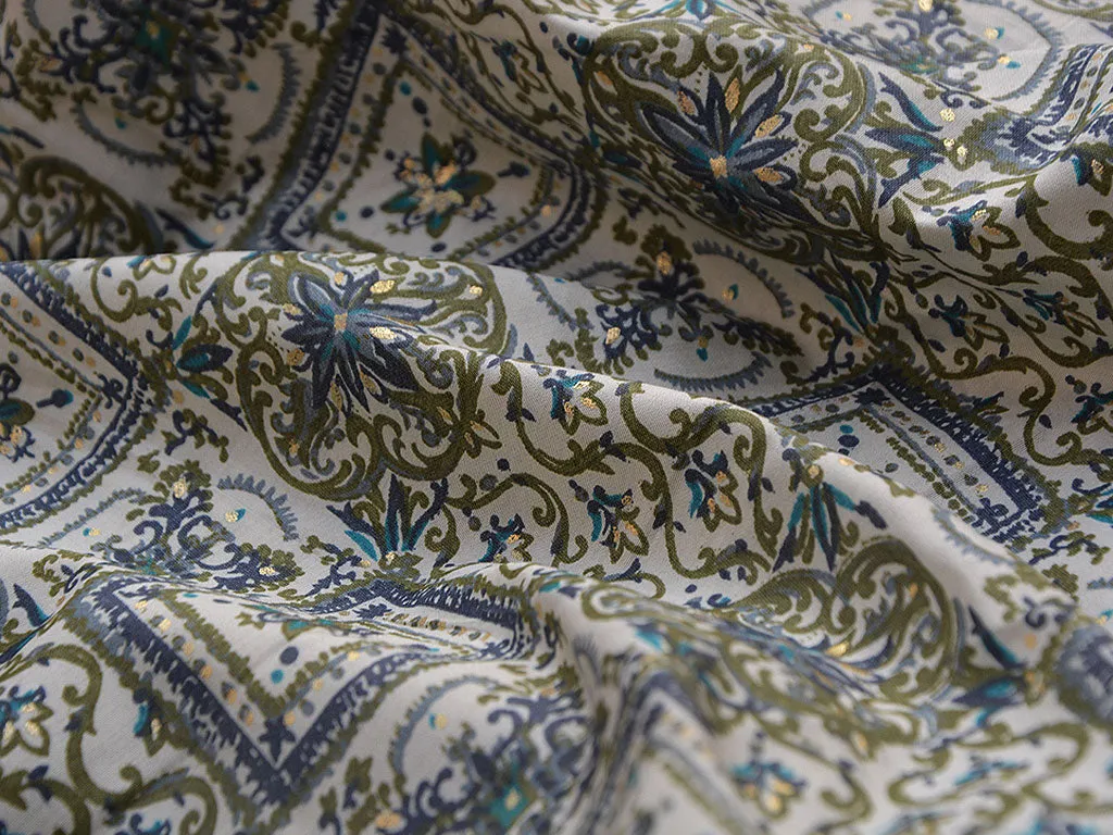Blue & White Geometric Premium Modal Chanderi Silk Fabric