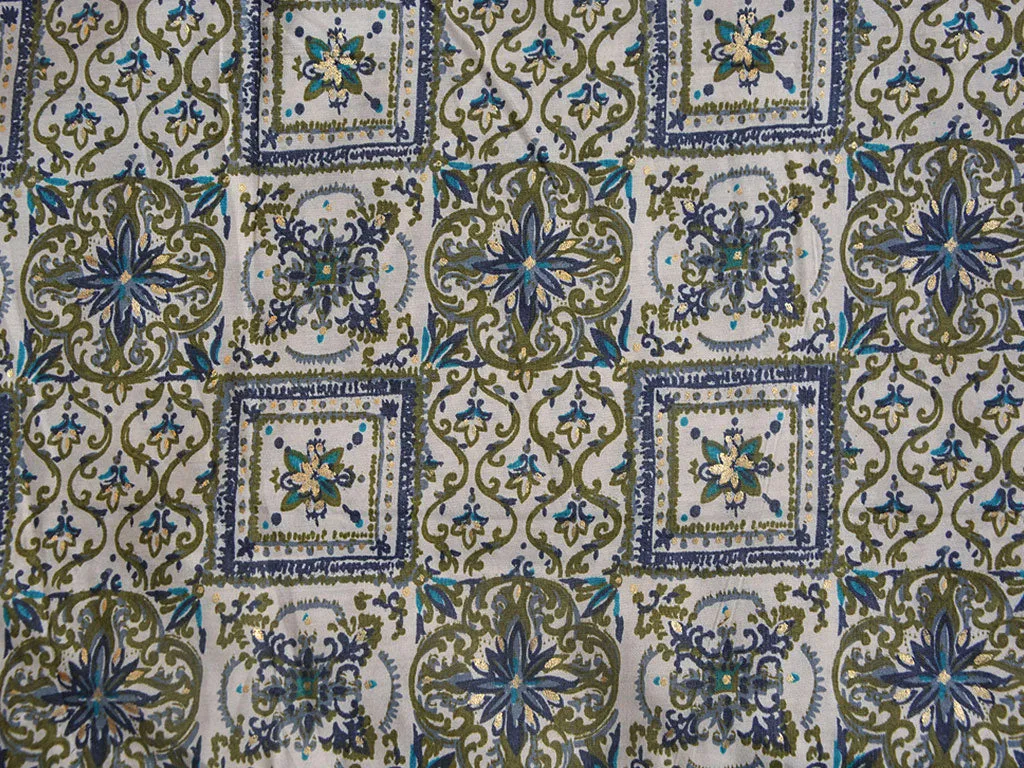 Blue & White Geometric Premium Modal Chanderi Silk Fabric