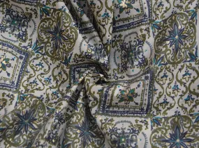 Blue & White Geometric Premium Modal Chanderi Silk Fabric