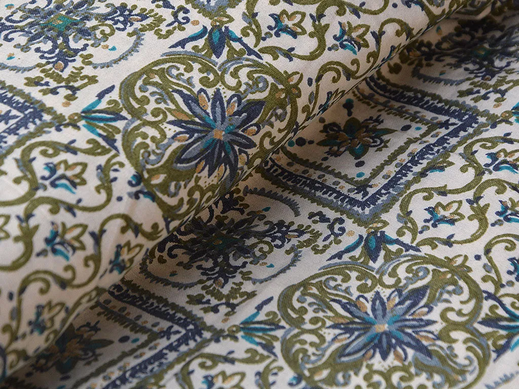 Blue & White Geometric Premium Modal Chanderi Silk Fabric