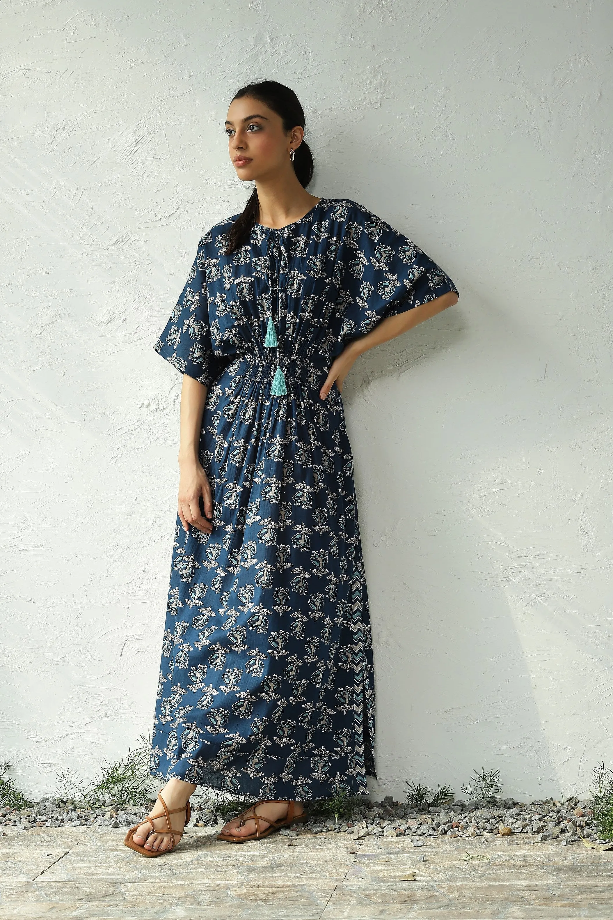 Blue Cotton Side Slit Dress